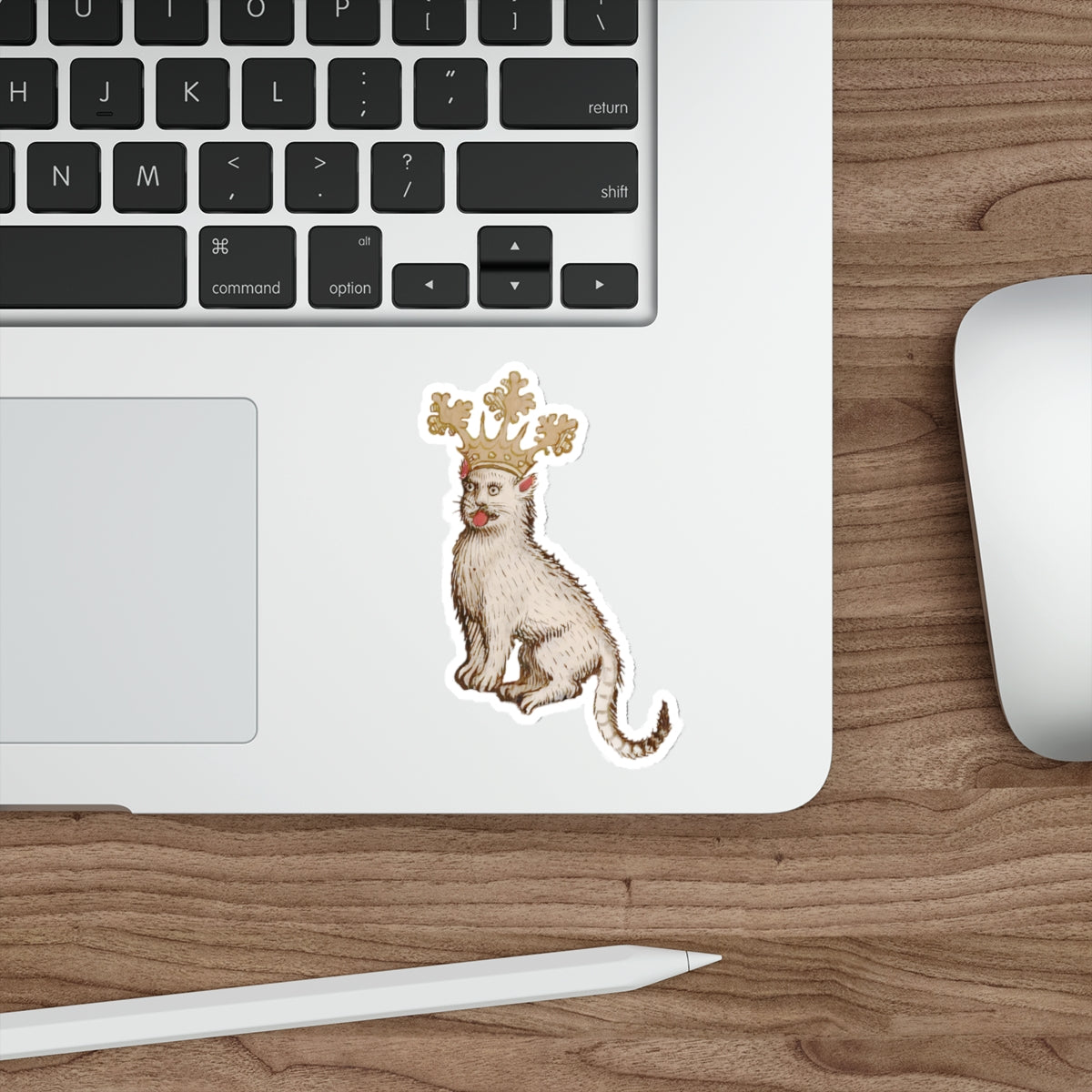 Medieval Crowned Cat Sticker - Funny Royal Animal Cover - Whimsical Manuscript Illustration - Unique Gift for Cat Lovers
