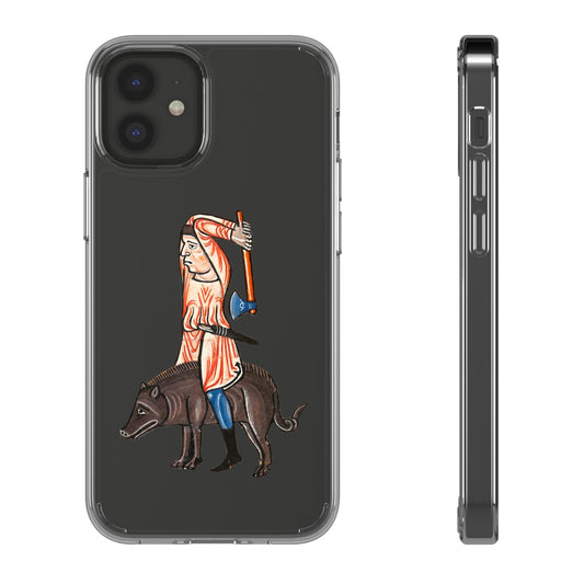 Medieval Boar Rider Phone Case – Funny Historical Art iPhone Cover – Weird Axe Man Illustration for Fantasy & Meme Fans