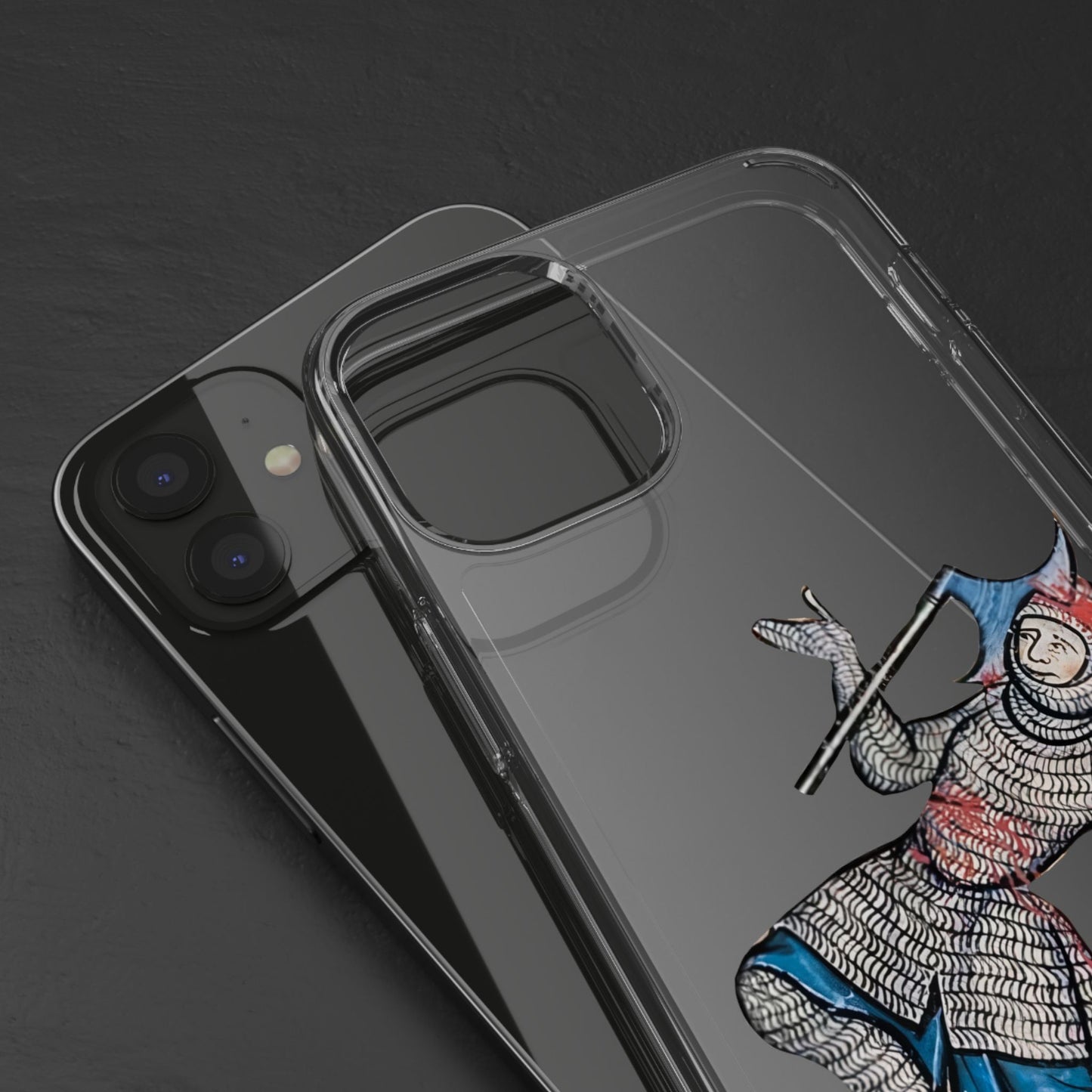 Dramatic Exit – Funny Medieval Knight Phone Case – Vintage Manuscript Illustration – Quirky Historical Art – Gothic iPhone Cover for Drama Enthusiasts