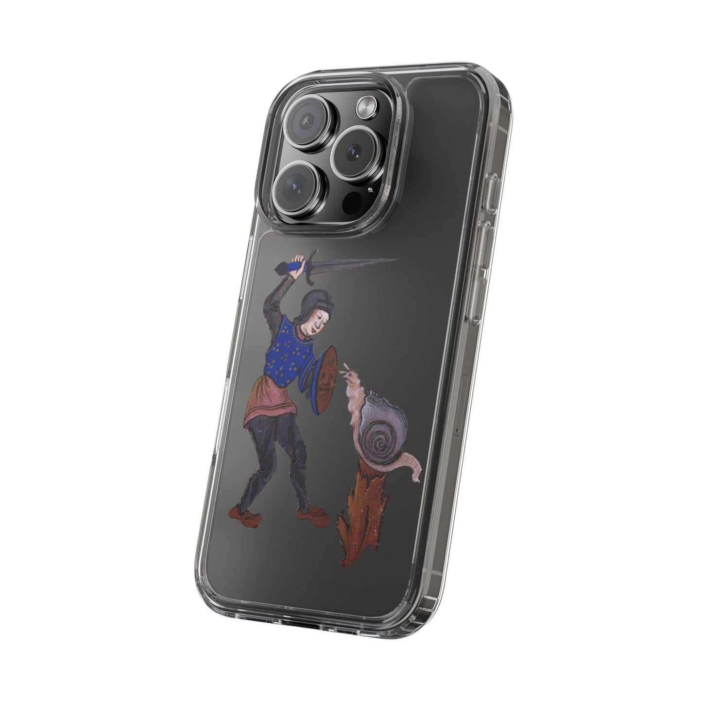 Knight vs Snail – Absurd Medieval Duel Phone Case – Illuminated Manuscript Meme Art