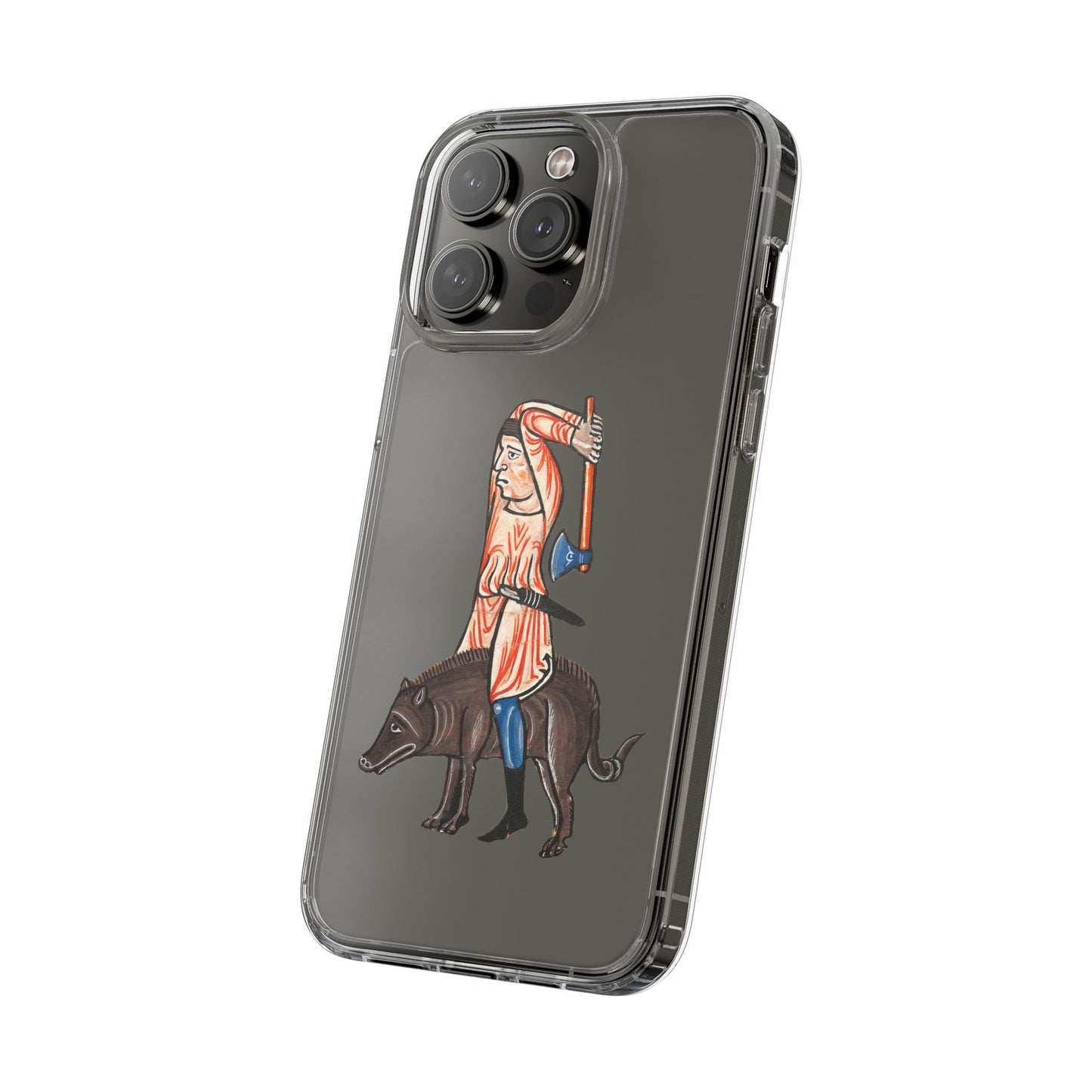 Medieval Boar Rider Phone Case – Funny Historical Art iPhone Cover – Weird Axe Man Illustration for Fantasy & Meme Fans