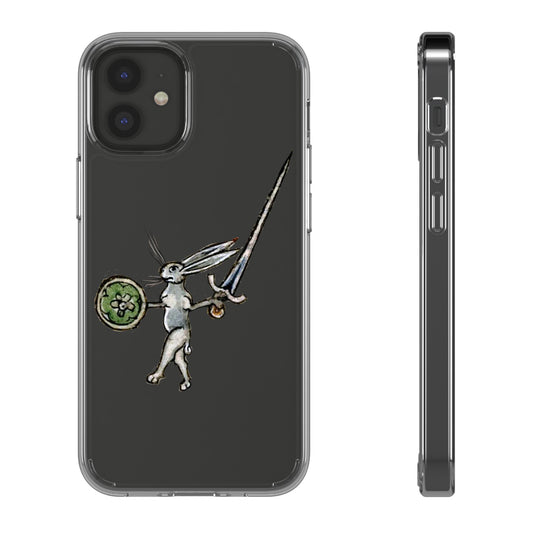 Bunny of War – Medieval Rabbit Knight Phone Case – Sword & Shield Manuscript Marginalia Design