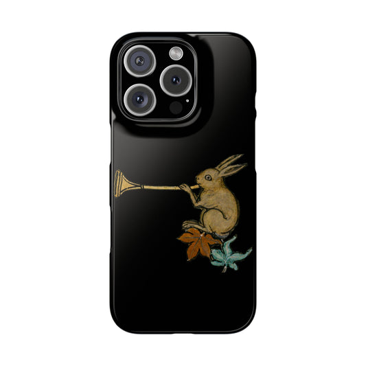Horn Blower Bunny – Medieval Rabbit Musician Phone Case – Whimsical Manuscript Marginalia – Funny Historical Animal Gift