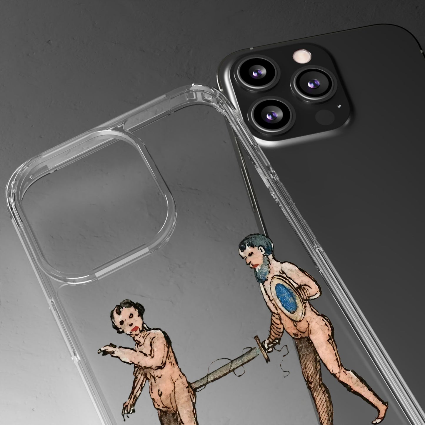 Weaponised Weirdness – Medieval Manuscript Phone Case – Absurd Historical Art iPhone Cover – Funny Naked Sword Fight Illustration – Gift for Brave Nerds