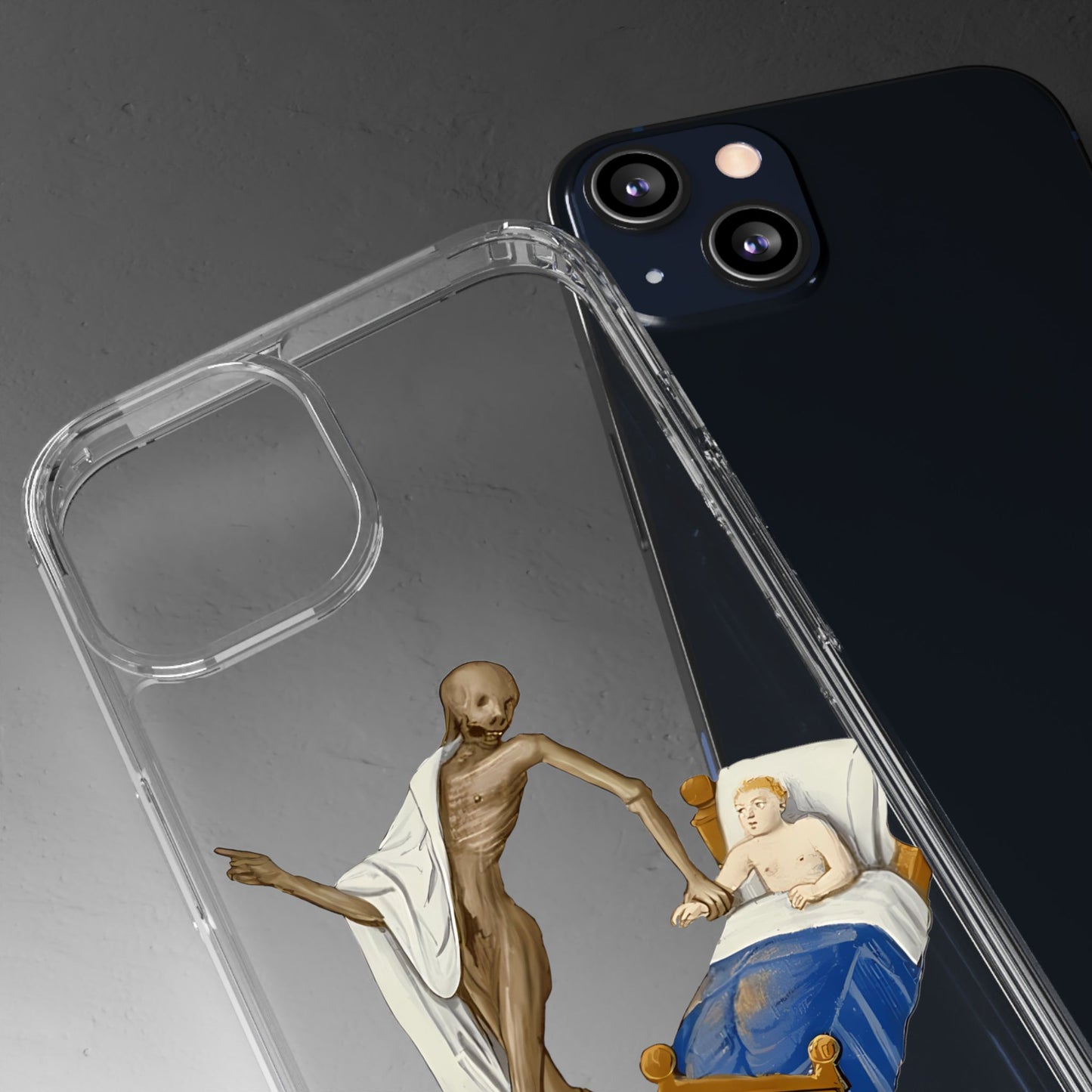 Dark Humour Medieval Art Phone Case – Death Visits Sick Man – Funny Phone Cover