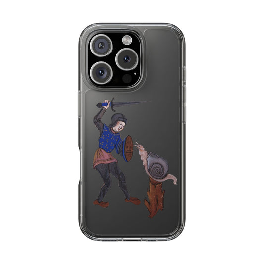 Knight vs Snail – Absurd Medieval Duel Phone Case – Illuminated Manuscript Meme Art