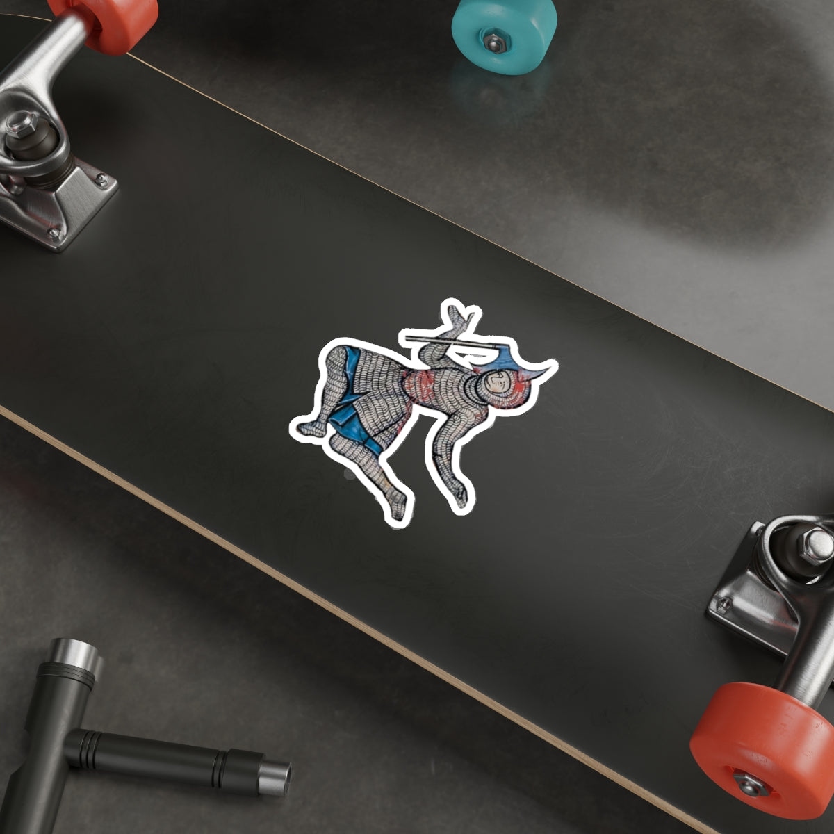 Dancing Knight with Axe Sticker - Funny Medieval Art Vinyl Decal - Historical Marginalia Sticker for Laptop, Journal, Water Bottle