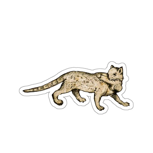 Medieval Cat Sticker – Cat Carrying Mouse – Quirky Medieval Marginalia Art – Weird History Aesthetic Sticker – Ars Jocularis