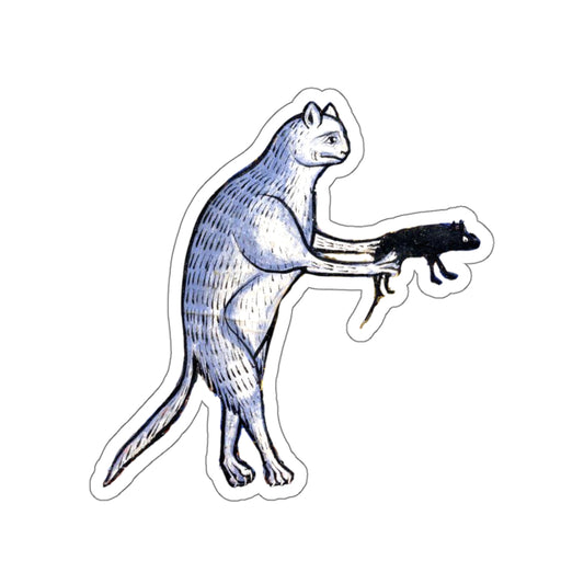 Medieval Cat Sticker – Funny Cat Holding Mouse Sticker – Weird Medieval Marginalia Cat – Aesthetic Laptop Sticker – Quirky Animal Decal