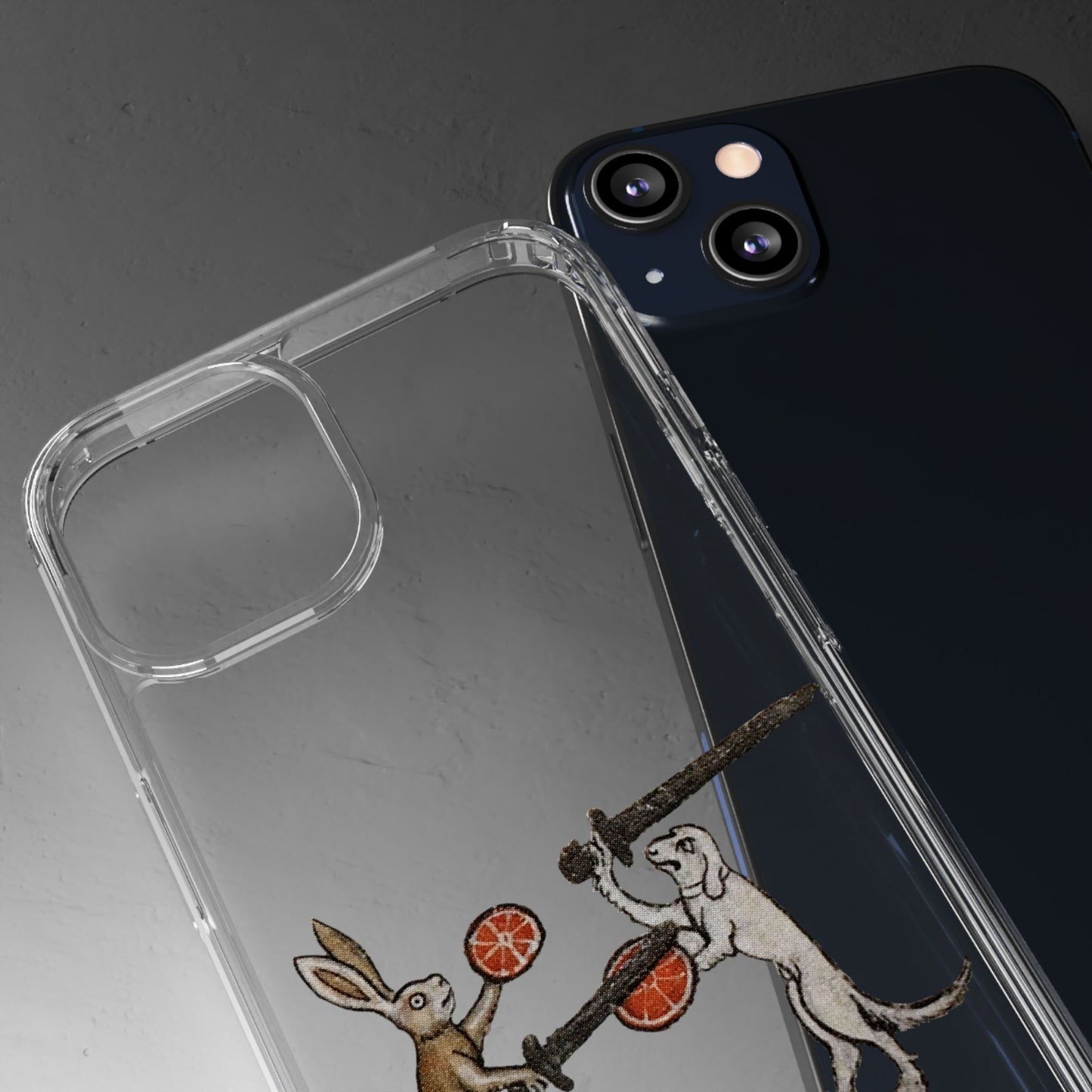 Fruit Fight – Medieval Bunny vs Dog Phone Case – Illuminated Manuscript Battle Scene – Weird Animal Combat Aesthetic