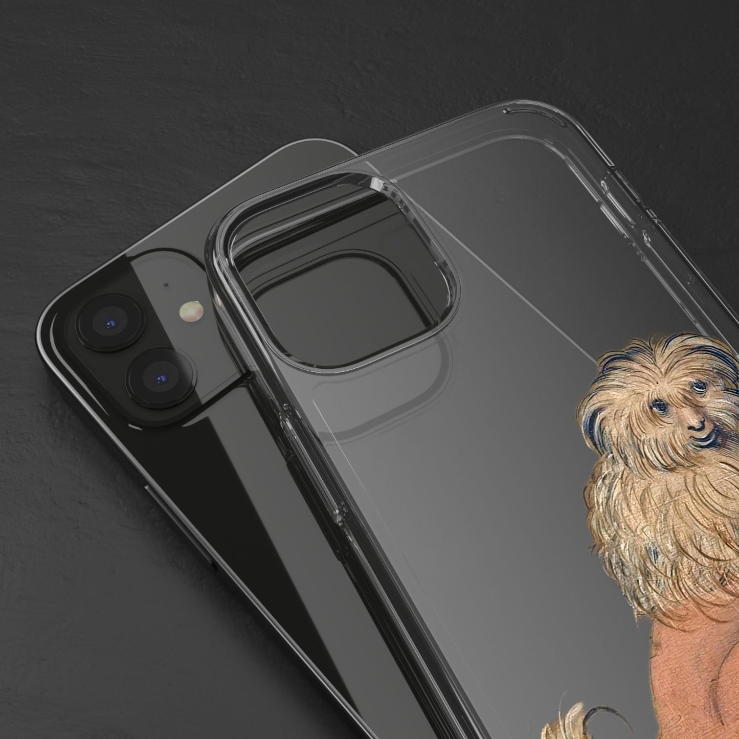 Medieval Fluffy Dog Phone Case – Quirky Manuscript-Style Canine