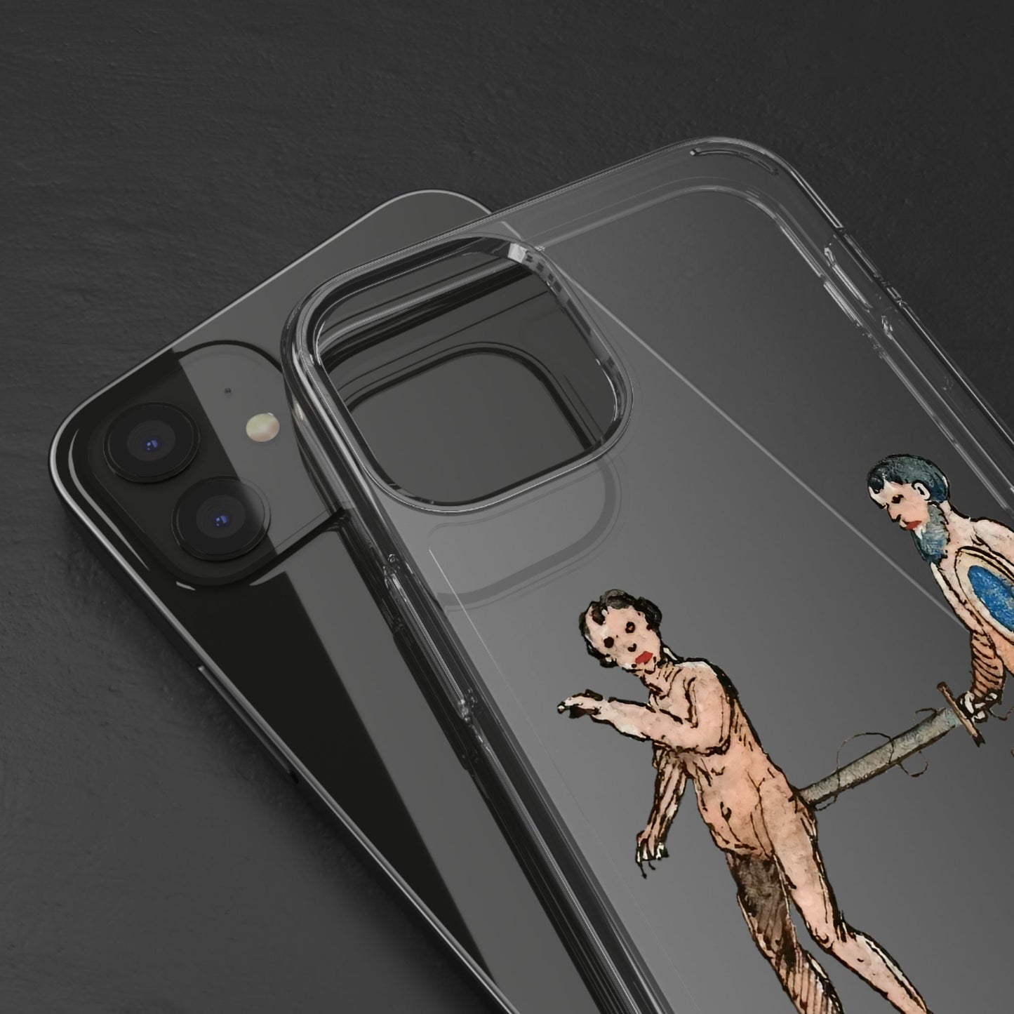 Weaponised Weirdness – Medieval Manuscript Phone Case – Absurd Historical Art iPhone Cover – Funny Naked Sword Fight Illustration – Gift for Brave Nerds