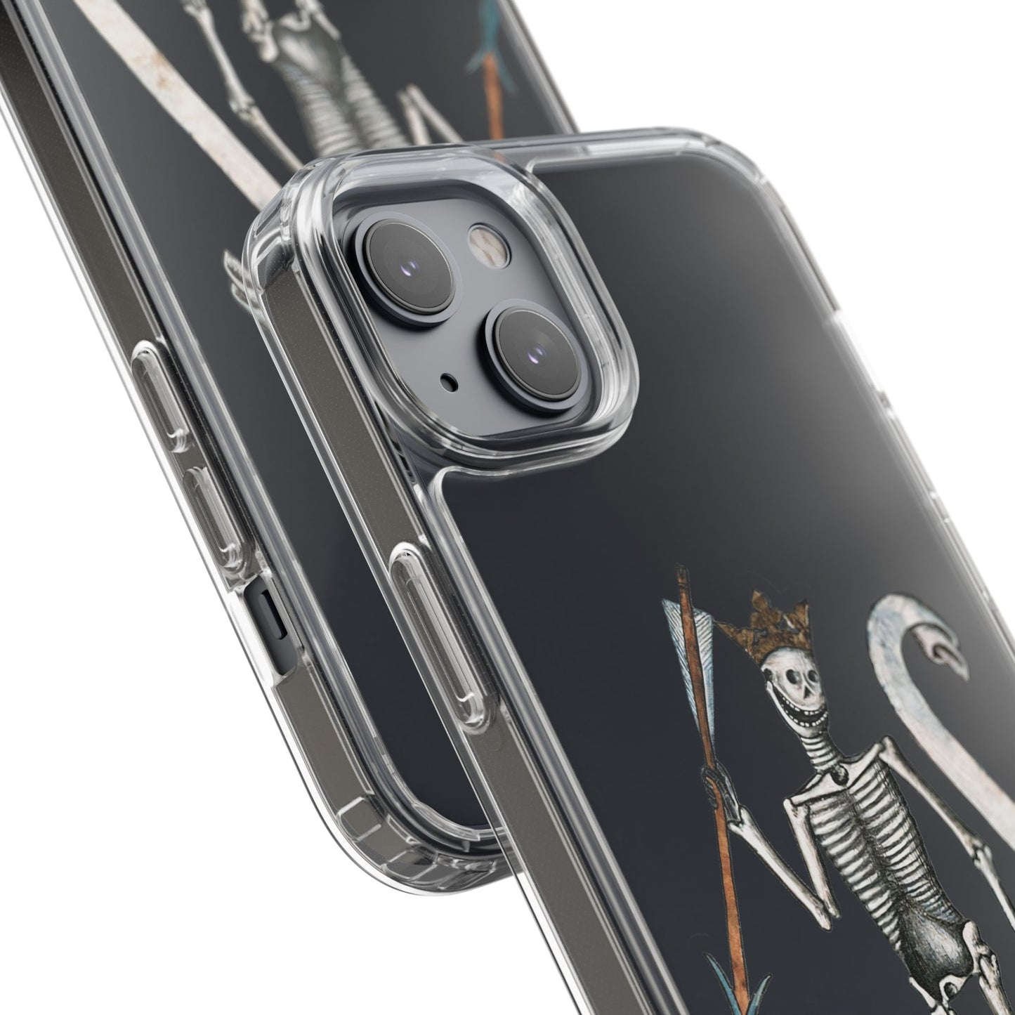 Medieval Skeleton King Phone Case – Gothic Funny iPhone Cover – Vintage Manuscript Art with Crown & Spear – Dark Academia Gift