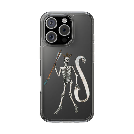 Medieval Skeleton King Phone Case – Gothic Funny iPhone Cover – Vintage Manuscript Art with Crown & Spear – Dark Academia Gift