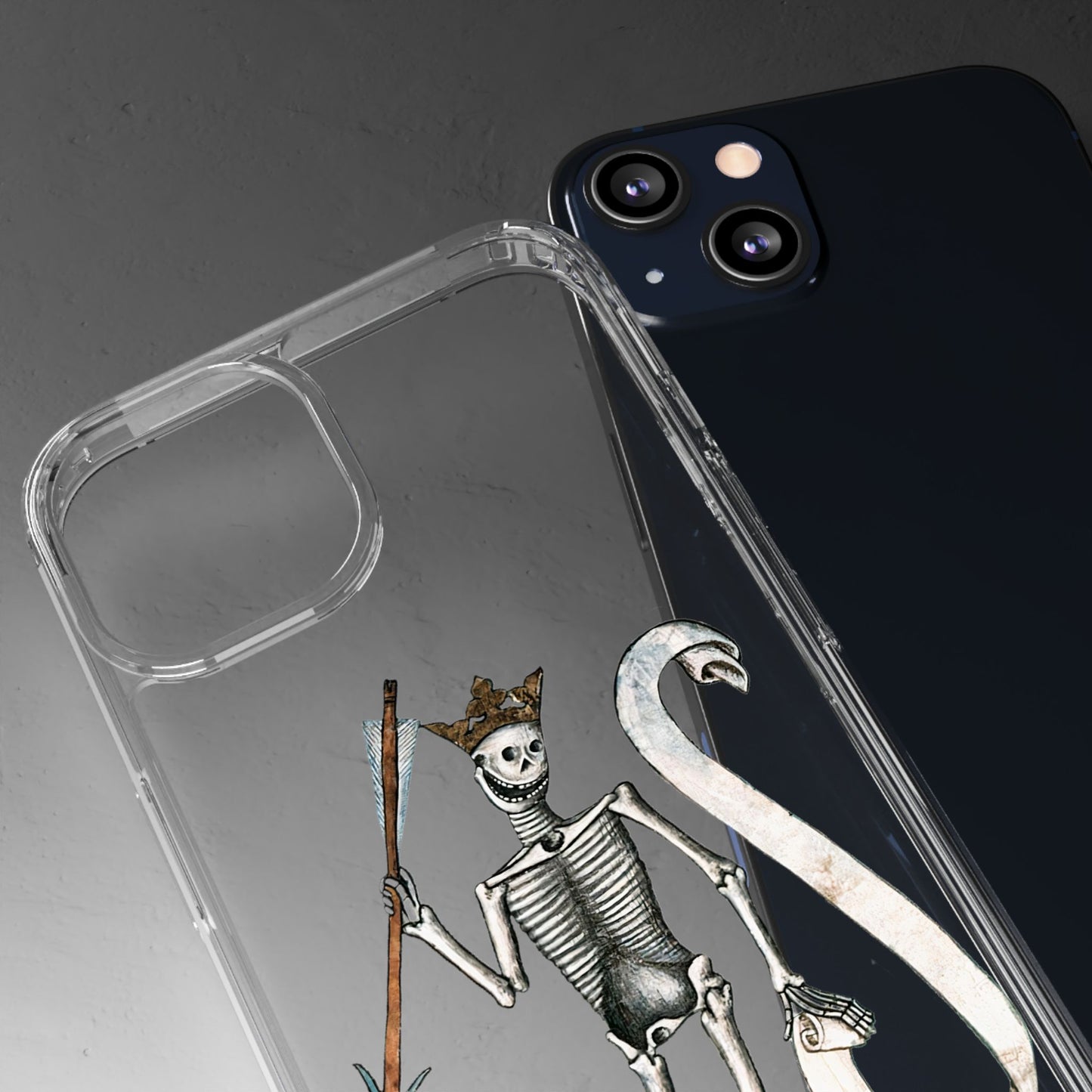 Medieval Skeleton King Phone Case – Gothic Funny iPhone Cover – Vintage Manuscript Art with Crown & Spear – Dark Academia Gift