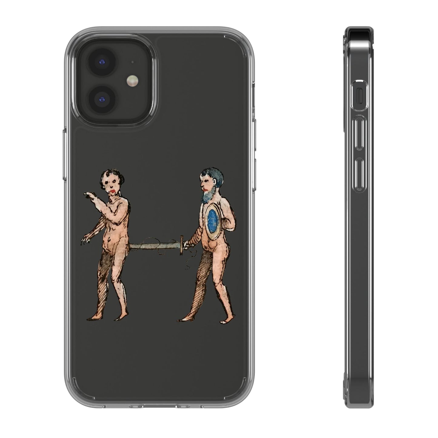 Weaponised Weirdness – Medieval Manuscript Phone Case – Absurd Historical Art iPhone Cover – Funny Naked Sword Fight Illustration – Gift for Brave Nerds
