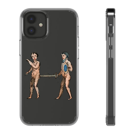 Weaponised Weirdness – Medieval Manuscript Phone Case – Absurd Historical Art iPhone Cover – Funny Naked Sword Fight Illustration – Gift for Brave Nerds