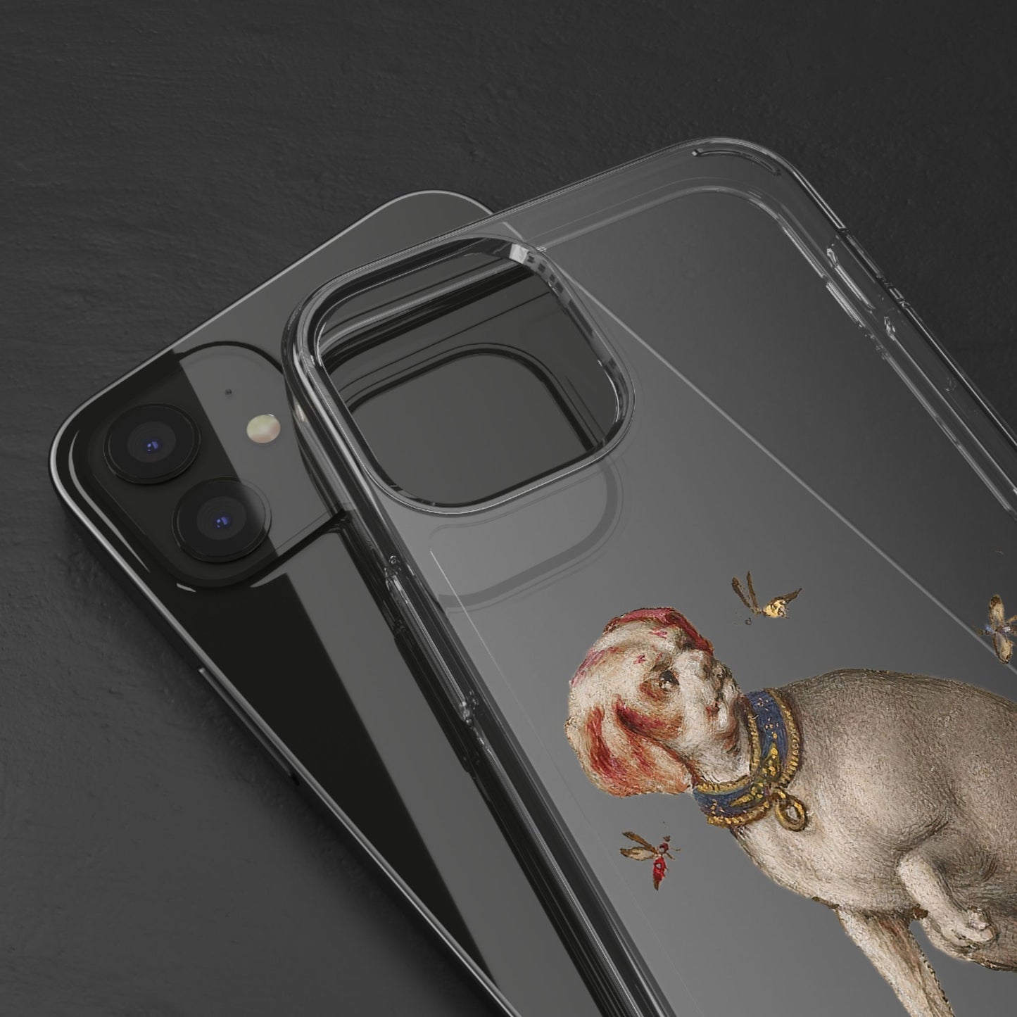 Regal Medieval Dog Phone Case – Vintage iPhone Cover with Crowned Dog & Bees – Whimsical Gothic Art Design