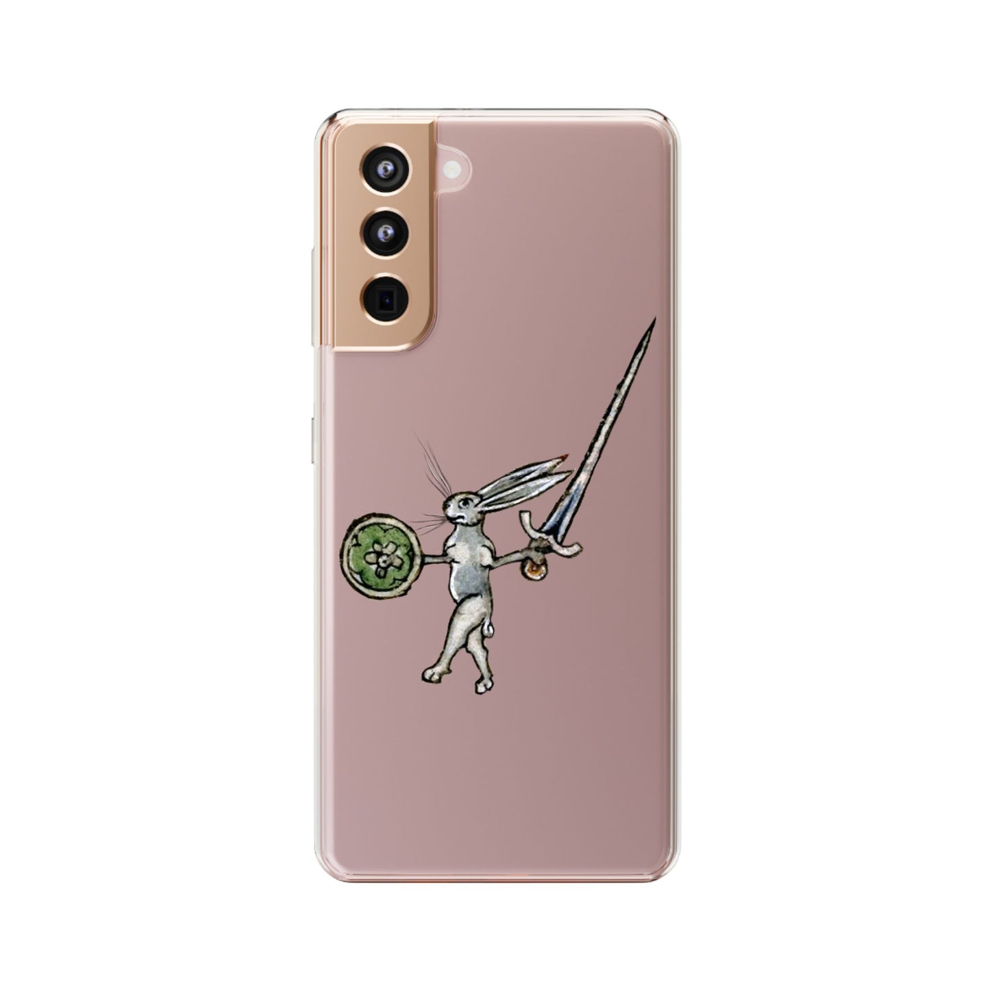 Bunny of War – Medieval Rabbit Knight Phone Case – Sword & Shield Manuscript Marginalia Design