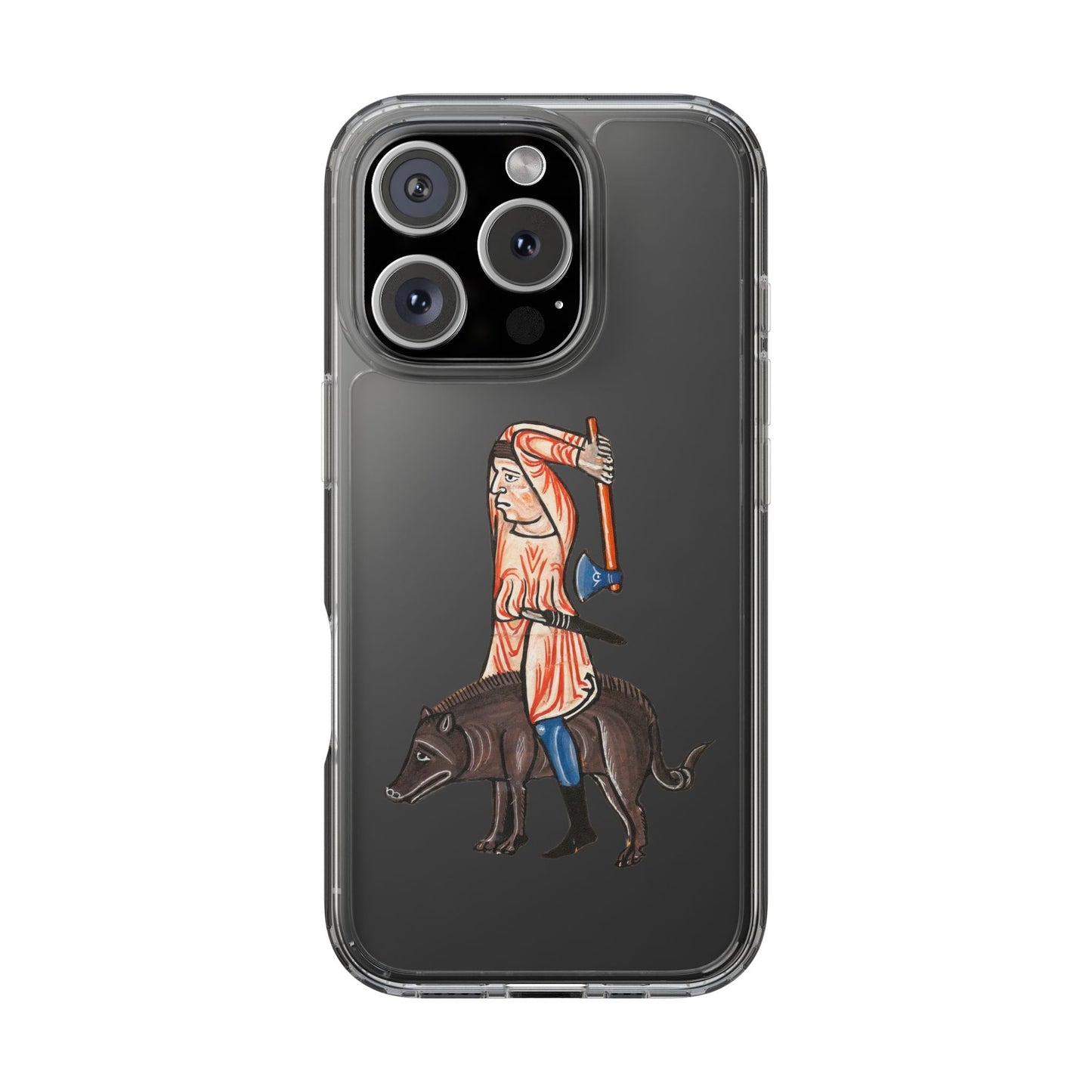 Medieval Boar Rider Phone Case – Funny Historical Art iPhone Cover – Weird Axe Man Illustration for Fantasy & Meme Fans