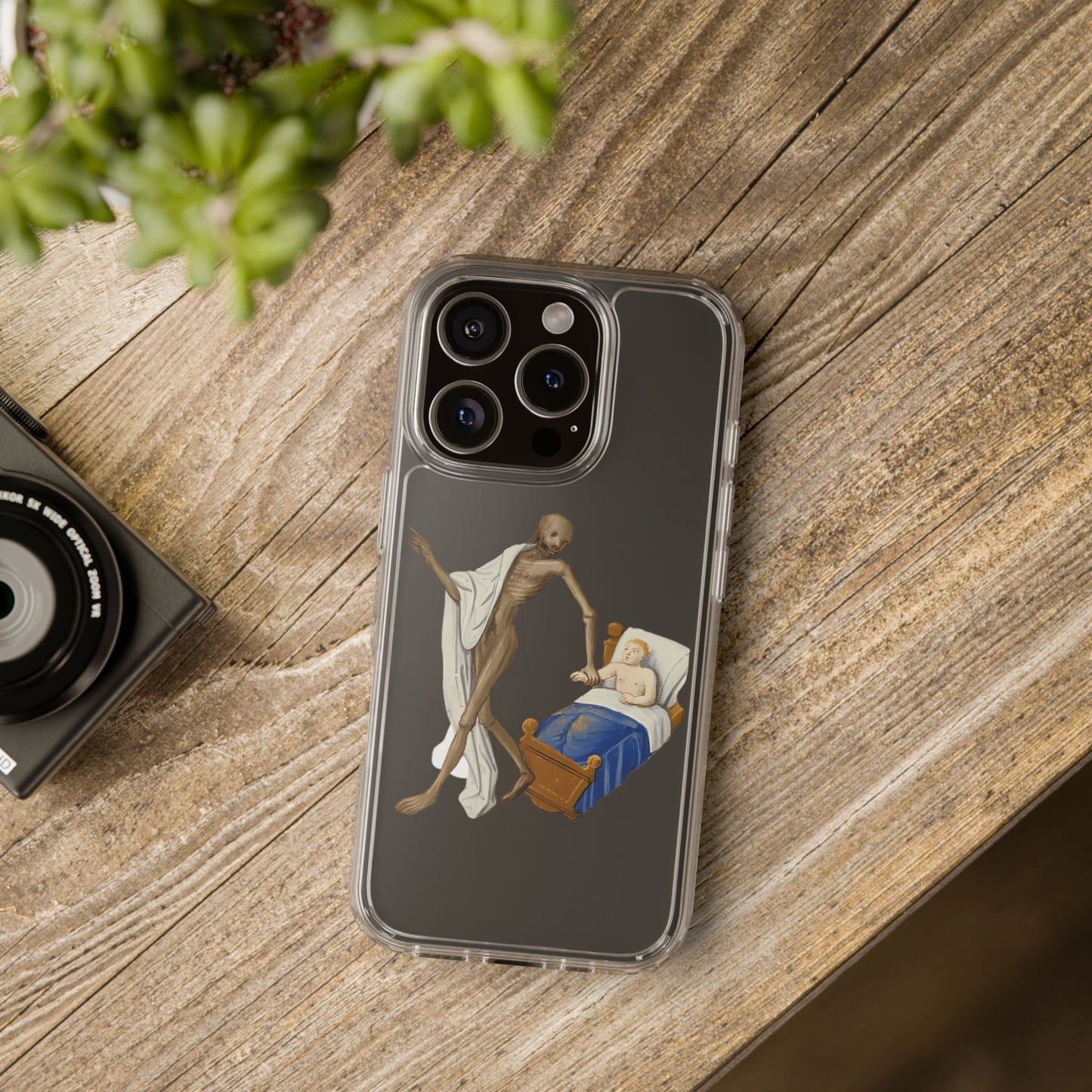 Dark Humour Medieval Art Phone Case – Death Visits Sick Man – Funny Phone Cover