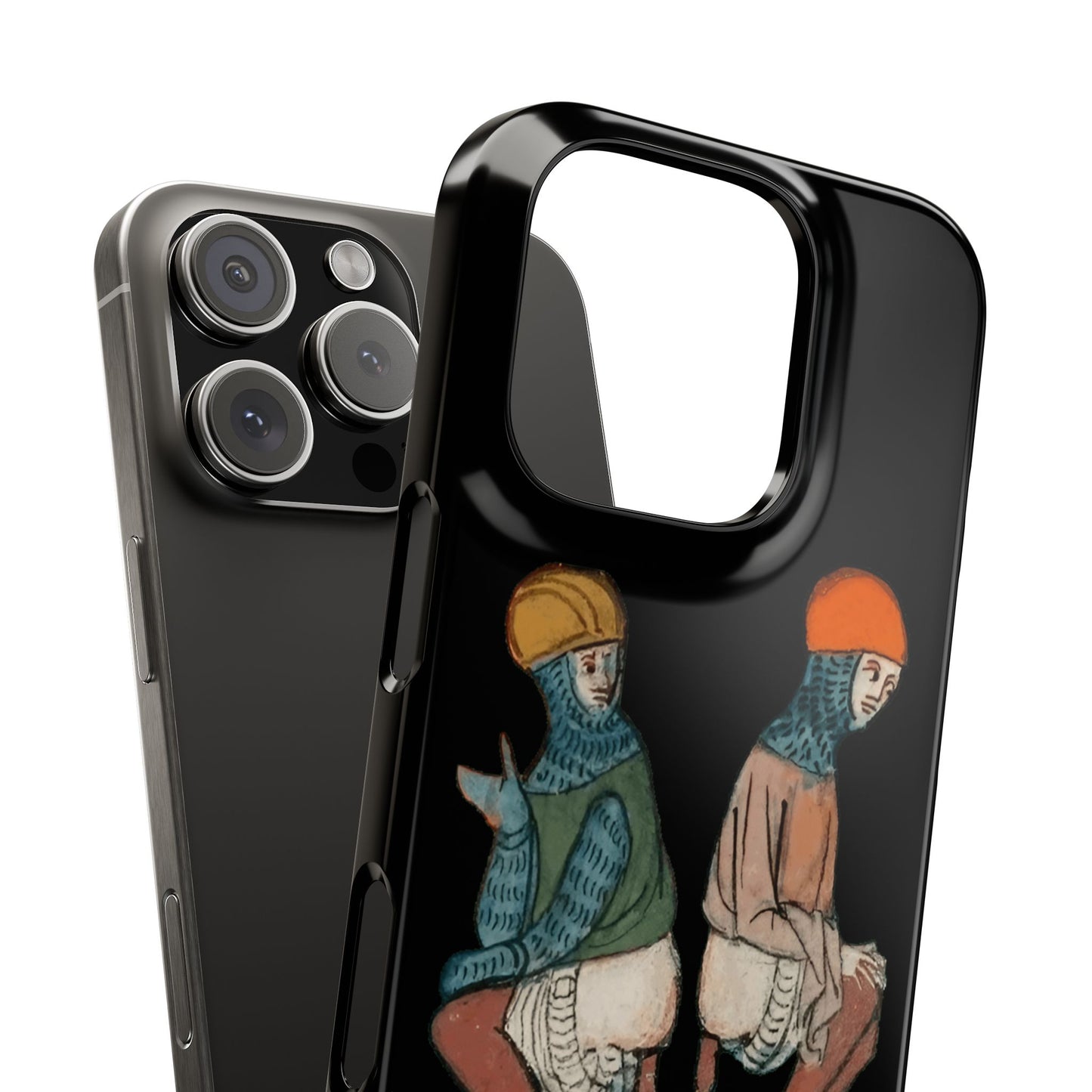 Back-to-Back Brilliance - Funny Medieval Knight Case - Weird Historical Art - Quirky Phone Cover - Manuscript Meme Gift for History Lovers