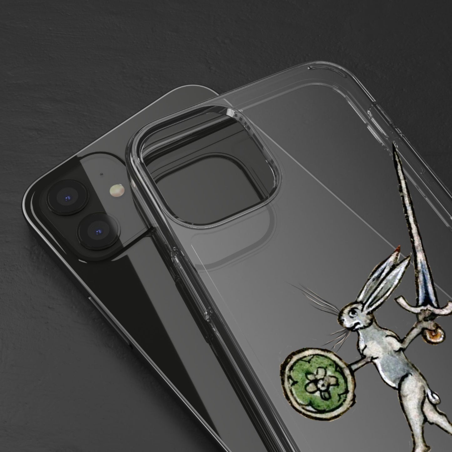 Bunny of War – Medieval Rabbit Knight Phone Case – Sword & Shield Manuscript Marginalia Design