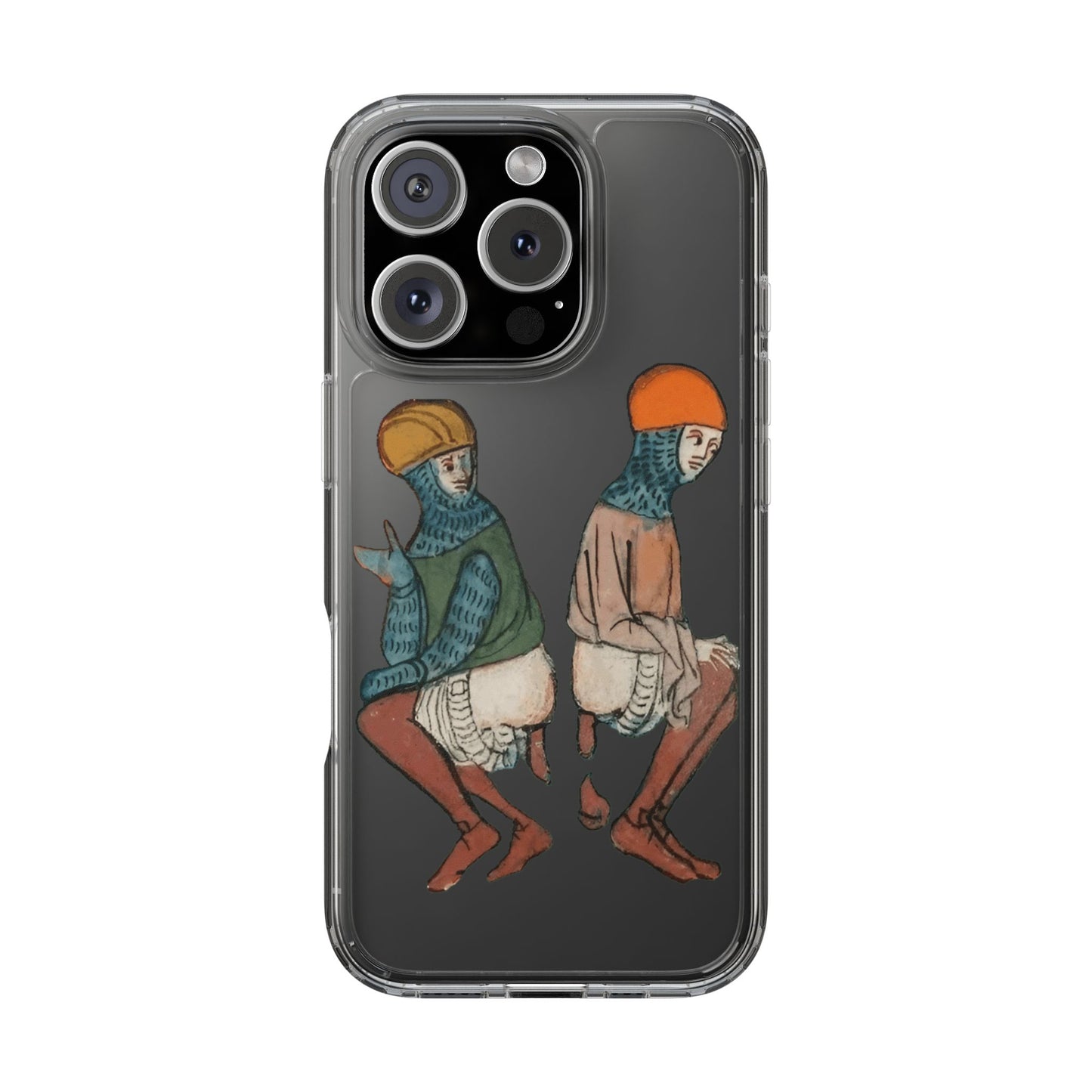 Back-to-Back Brilliance – Funny Medieval Knight Phone Case – Weird Historical Art – Quirky iPhone Cover – Manuscript Meme Gift for History Lovers