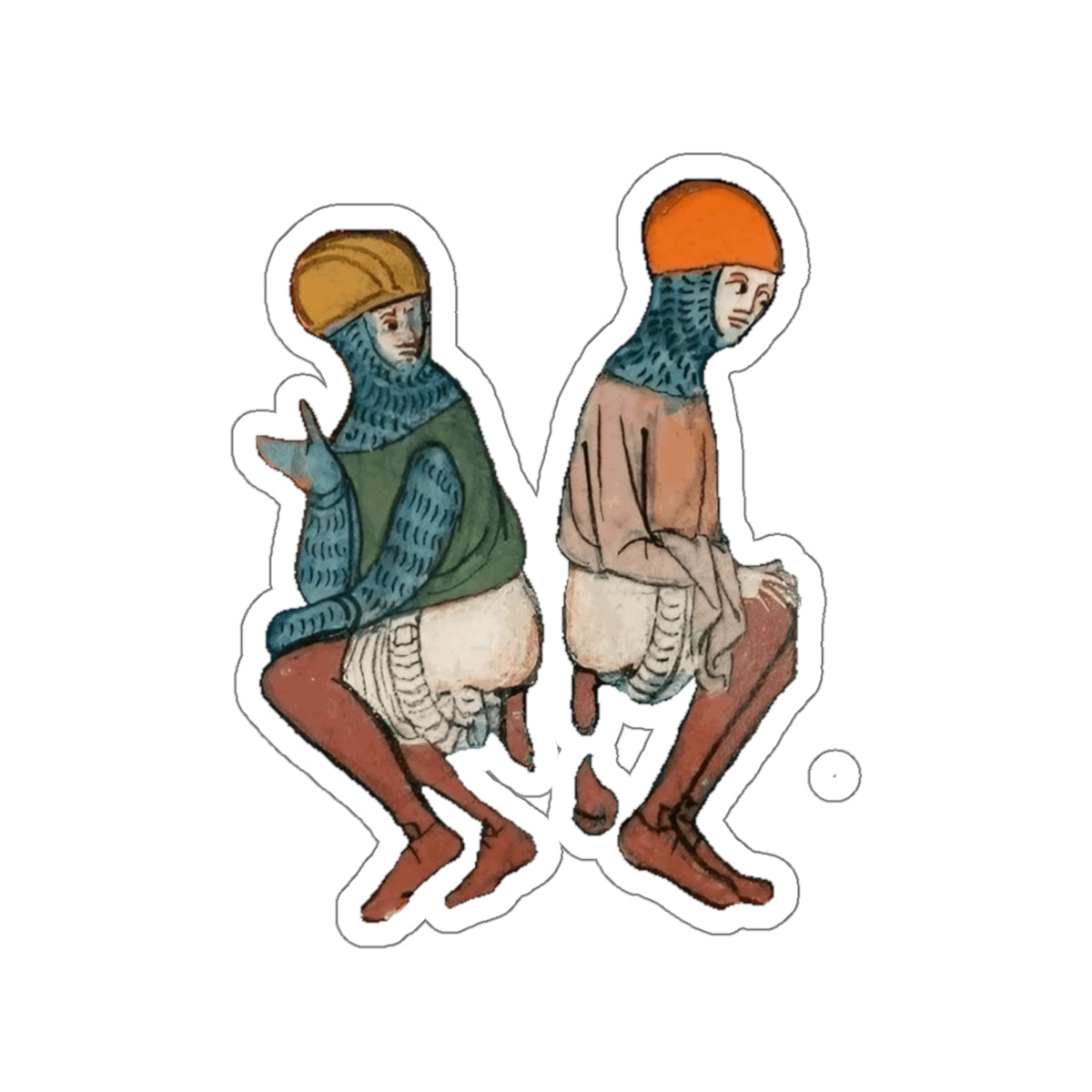 Back-to-Back Brilliance - Funny Medieval Knight Sticker - Weird Historical Art - Quirky Laptop Sticker - Manuscript Meme Gift for History Lovers - Whimsical Die-Cut Stickers for Laptop - Unique Art Stickers
