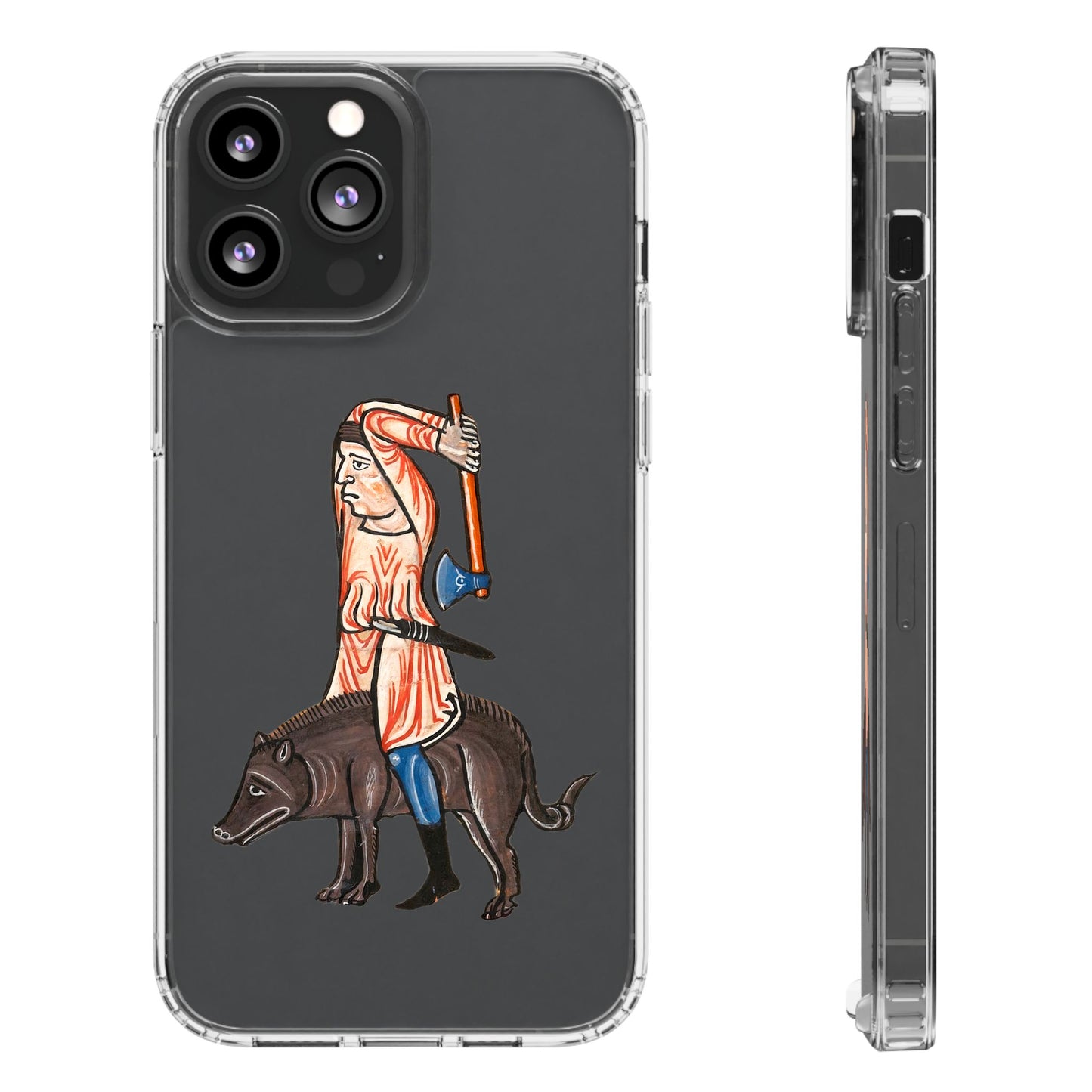 Medieval Boar Rider Phone Case – Funny Historical Art iPhone Cover – Weird Axe Man Illustration for Fantasy & Meme Fans