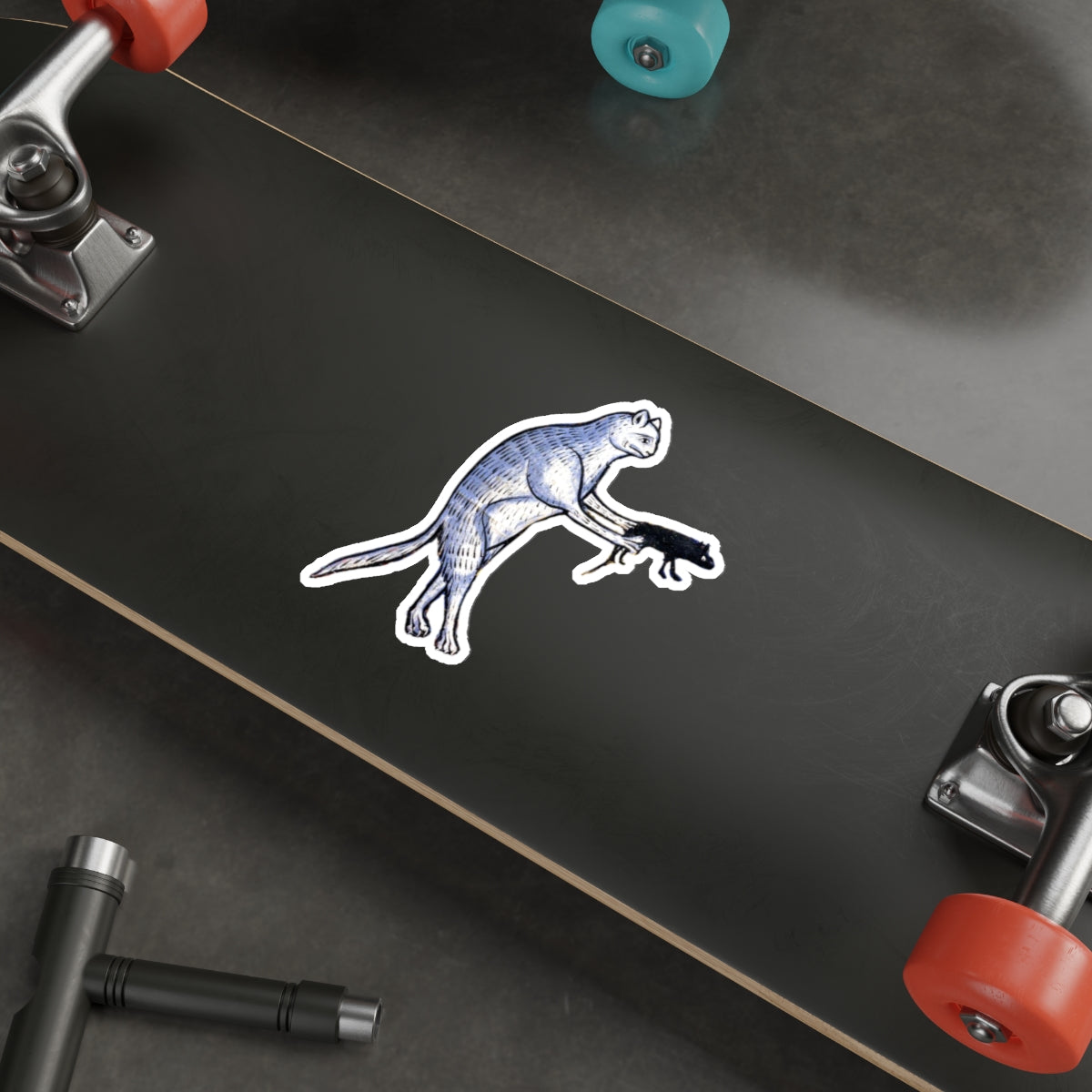 Medieval Cat Sticker – Funny Cat Holding Mouse Sticker – Weird Medieval Marginalia Cat – Aesthetic Laptop Sticker – Quirky Animal Decal