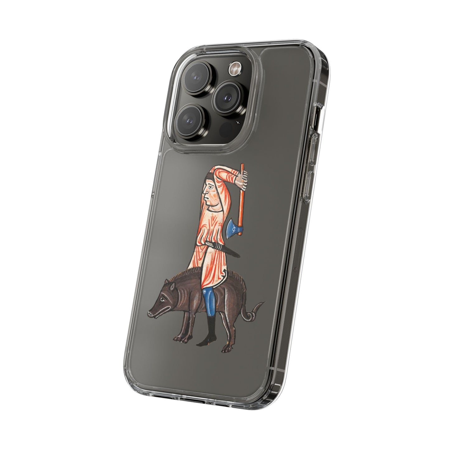 Medieval Boar Rider Phone Case – Funny Historical Art iPhone Cover – Weird Axe Man Illustration for Fantasy & Meme Fans