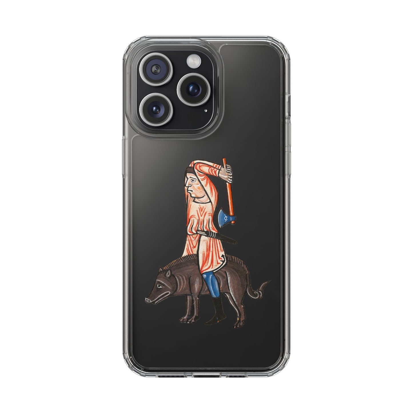 Medieval Boar Rider Phone Case – Funny Historical Art iPhone Cover – Weird Axe Man Illustration for Fantasy & Meme Fans