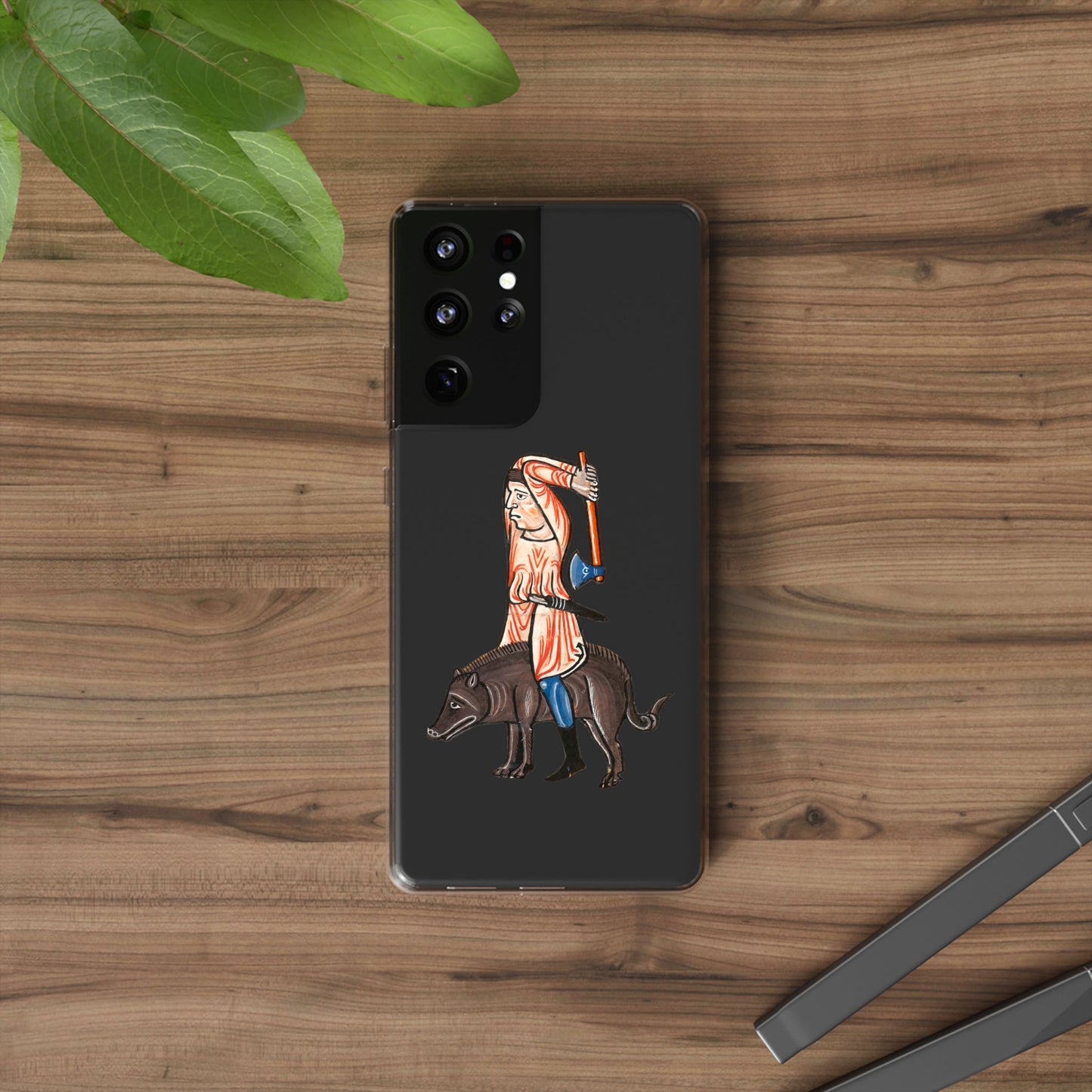 Medieval Boar Rider Phone Case – Funny Historical Art iPhone Cover – Weird Axe Man Illustration for Fantasy & Meme Fans