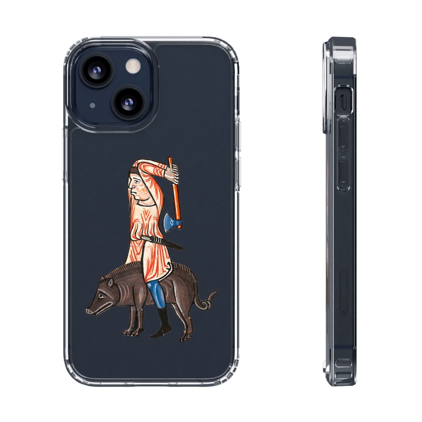 Medieval Boar Rider Phone Case – Funny Historical Art iPhone Cover – Weird Axe Man Illustration for Fantasy & Meme Fans