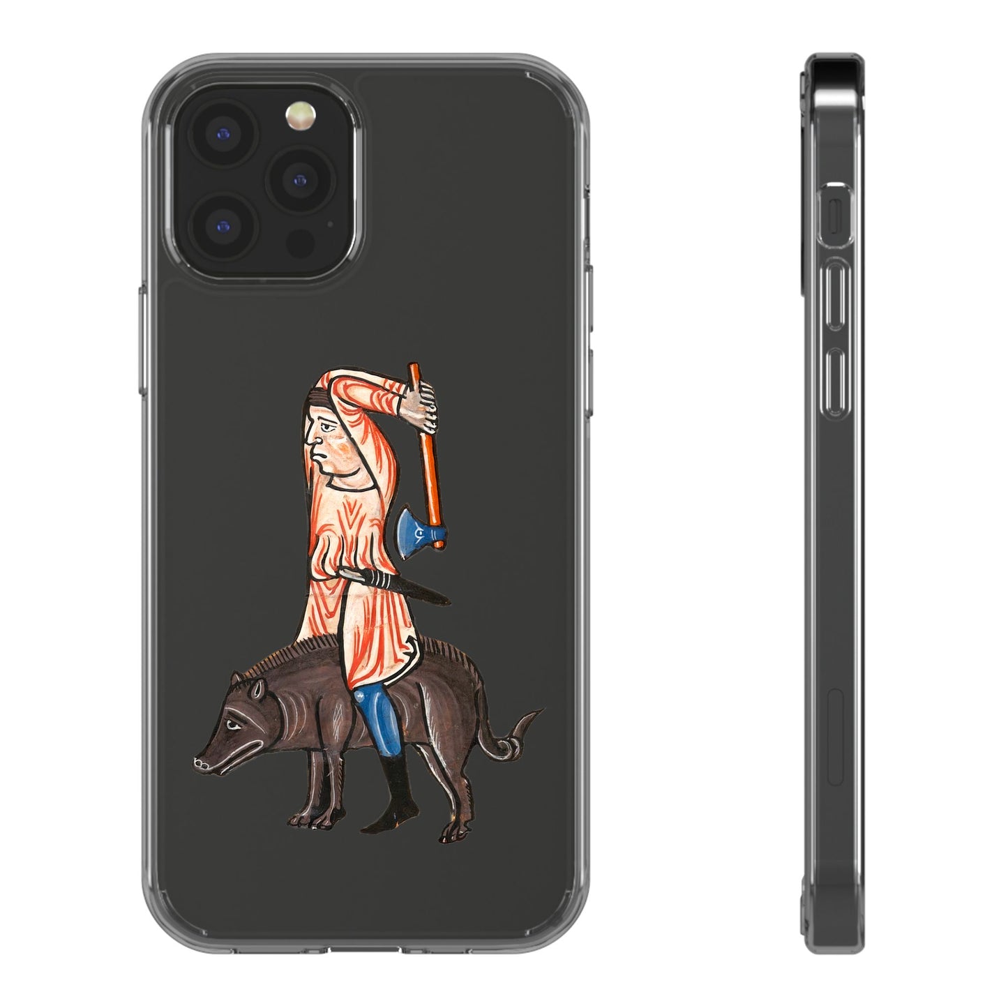 Medieval Boar Rider Phone Case – Funny Historical Art iPhone Cover – Weird Axe Man Illustration for Fantasy & Meme Fans