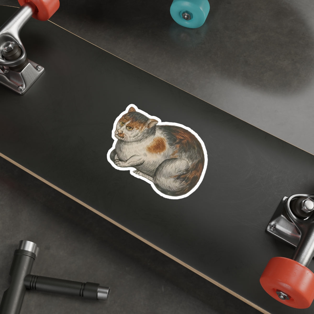 Grumpy Medieval Cat – Marginalia Calico Sticker – Ill-Tempered Illuminated Cat Gift - Medieval Cat Die-Cut Stickers - Feline Monk Design for Cat Lovers and Overthinkers