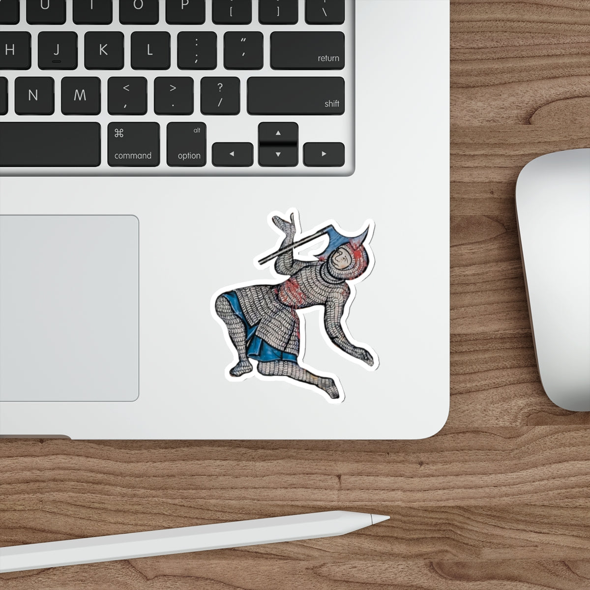 Dancing Knight with Axe Sticker - Funny Medieval Art Vinyl Decal - Historical Marginalia Sticker for Laptop, Journal, Water Bottle