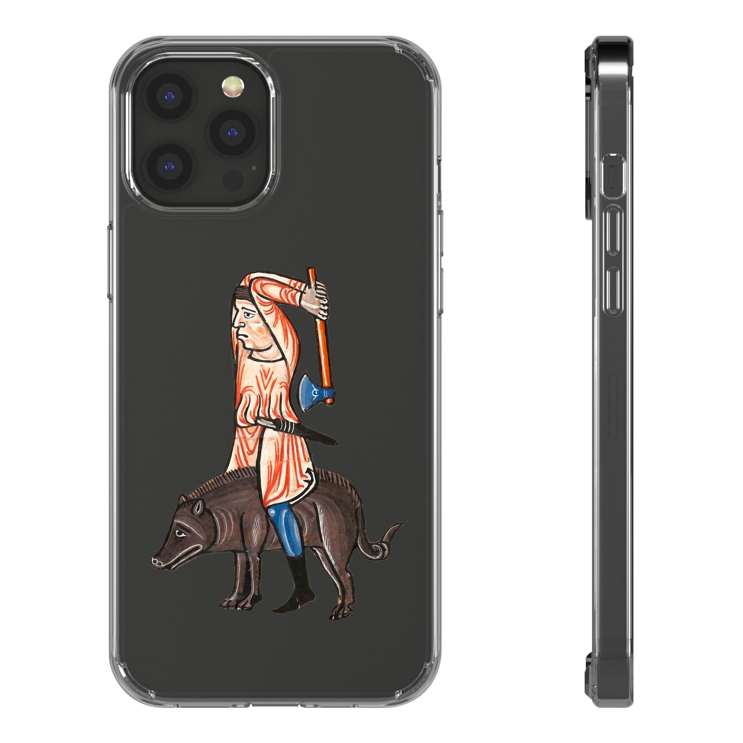 Medieval Boar Rider Phone Case – Funny Historical Art iPhone Cover – Weird Axe Man Illustration for Fantasy & Meme Fans