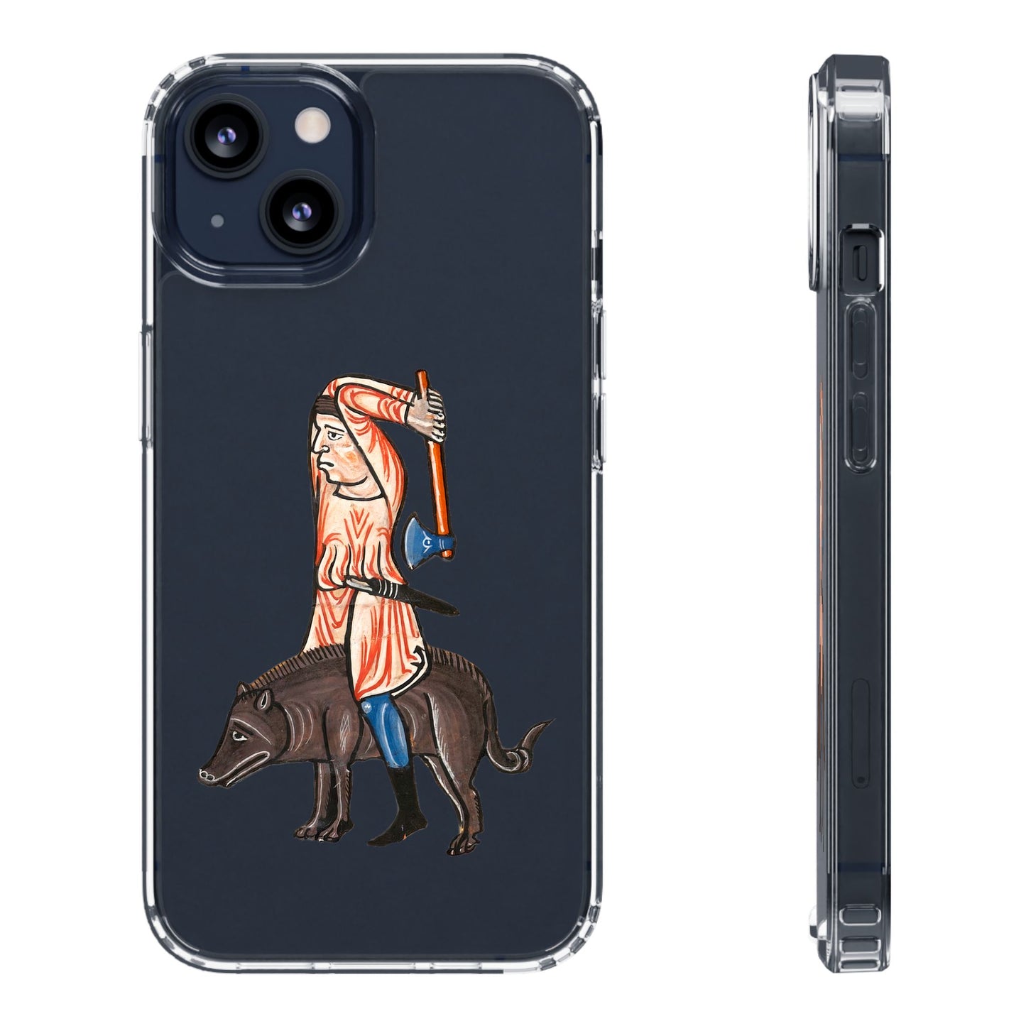 Medieval Boar Rider Phone Case – Funny Historical Art iPhone Cover – Weird Axe Man Illustration for Fantasy & Meme Fans