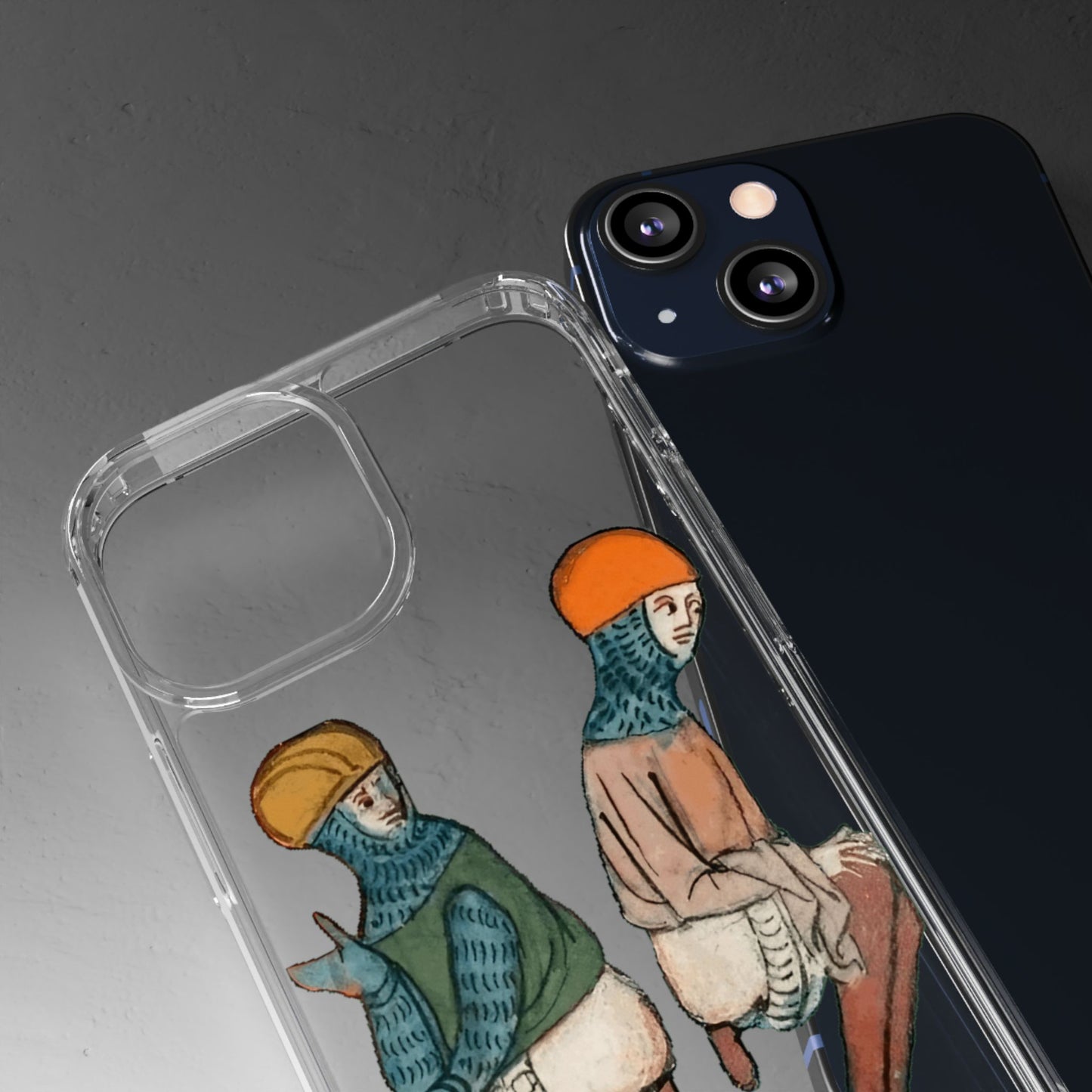 Back-to-Back Brilliance – Funny Medieval Knight Phone Case – Weird Historical Art – Quirky iPhone Cover – Manuscript Meme Gift for History Lovers
