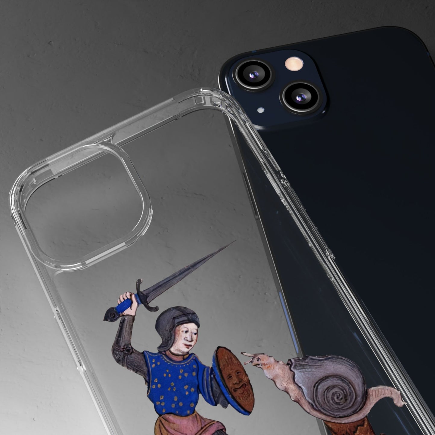 Knight vs Snail – Absurd Medieval Duel Phone Case – Illuminated Manuscript Meme Art
