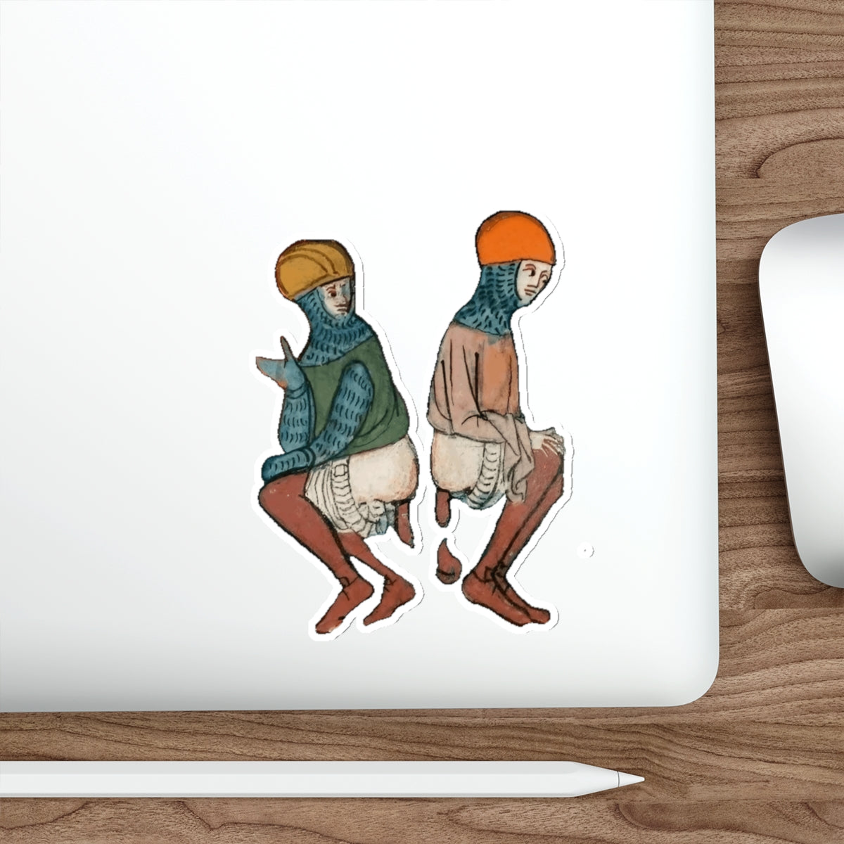 Back-to-Back Brilliance - Funny Medieval Knight Sticker - Weird Historical Art - Quirky Laptop Sticker - Manuscript Meme Gift for History Lovers - Whimsical Die-Cut Stickers for Laptop - Unique Art Stickers