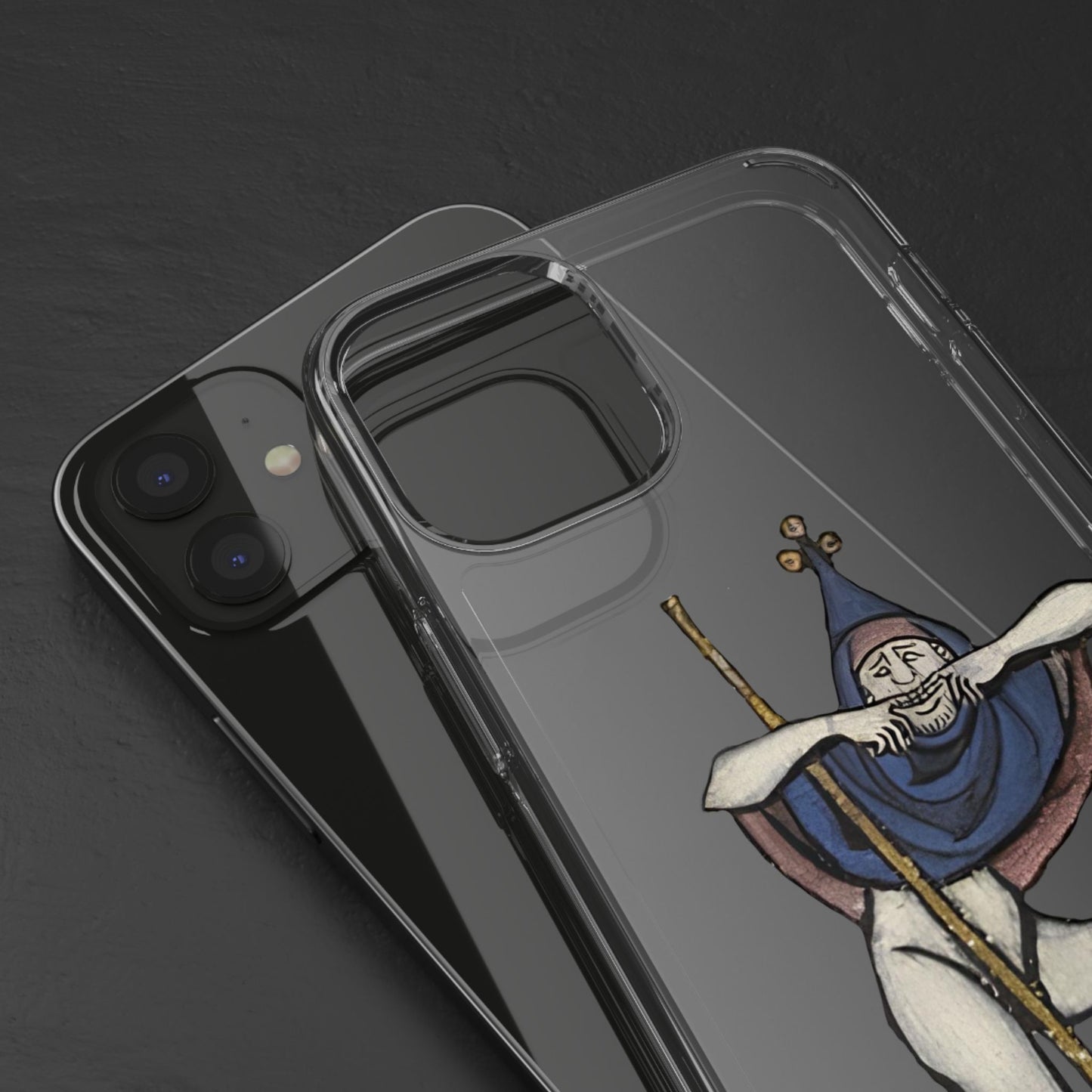 Medieval Jester Phone Case – Funny Marginalia Art iPhone Cover – Weird Gothic Fool with Staff – Vintage Humour Gift for History Lovers