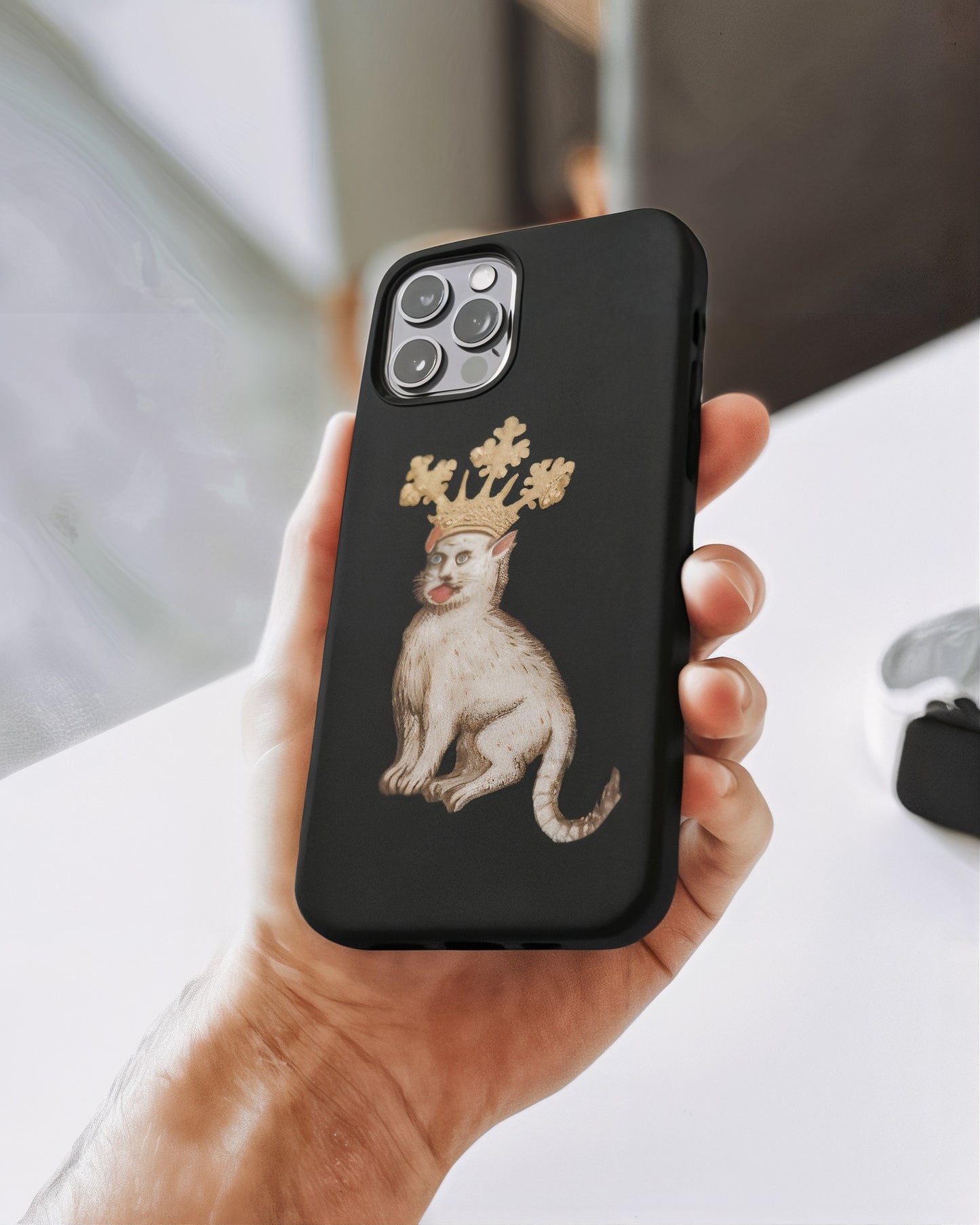 Lick the Crown – Medieval Cat Phone Case – Funny Royal Animal Cover – Whimsical Manuscript Illustration – Unique Gift for Cat Lovers & History Fans