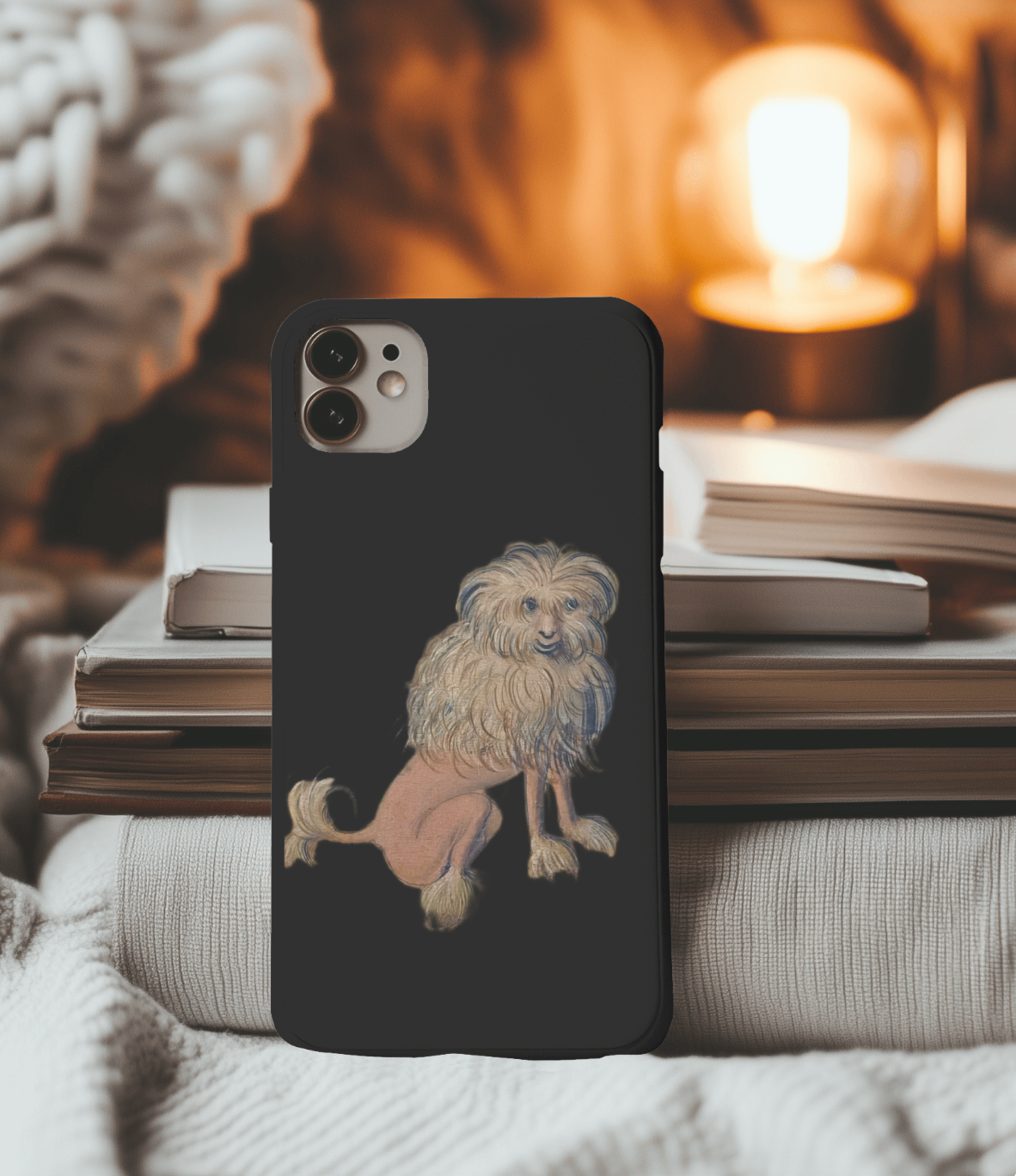 Medieval Fluffy Dog Phone Case – Quirky Manuscript-Style Canine