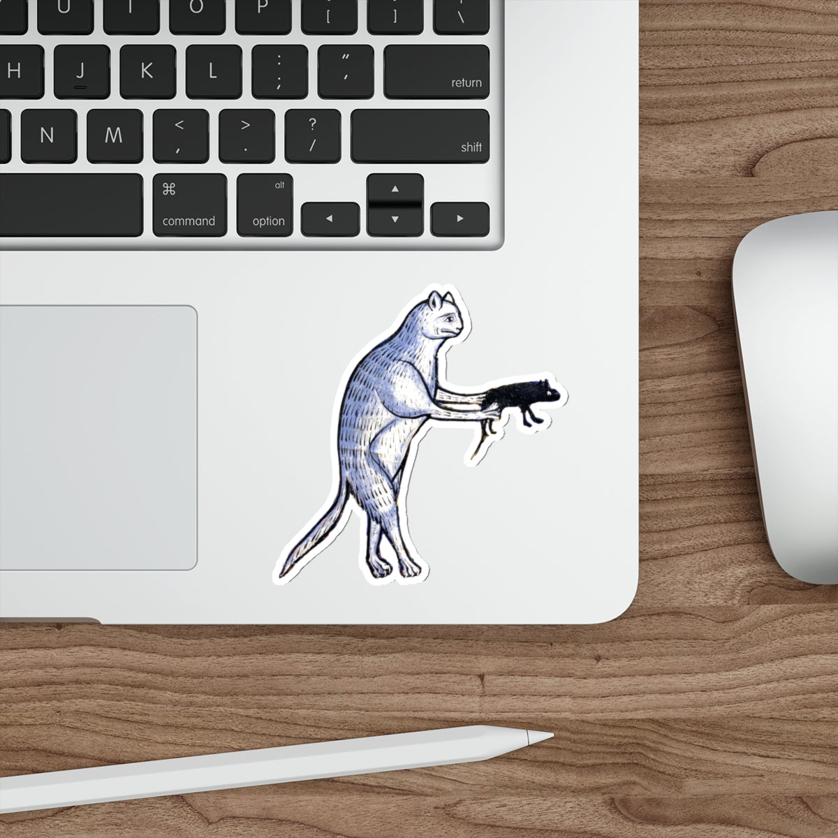 Medieval Cat Sticker – Funny Cat Holding Mouse Sticker – Weird Medieval Marginalia Cat – Aesthetic Laptop Sticker – Quirky Animal Decal