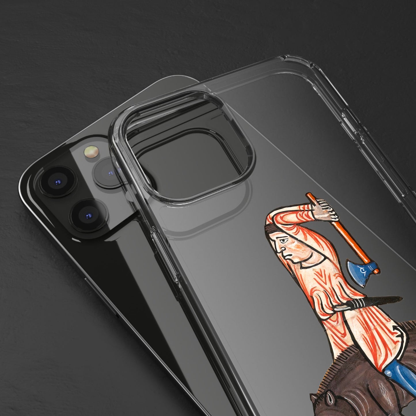 Medieval Boar Rider Phone Case – Funny Historical Art iPhone Cover – Weird Axe Man Illustration for Fantasy & Meme Fans