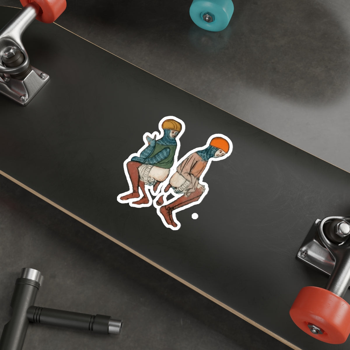 Back-to-Back Brilliance - Funny Medieval Knight Sticker - Weird Historical Art - Quirky Laptop Sticker - Manuscript Meme Gift for History Lovers - Whimsical Die-Cut Stickers for Laptop - Unique Art Stickers