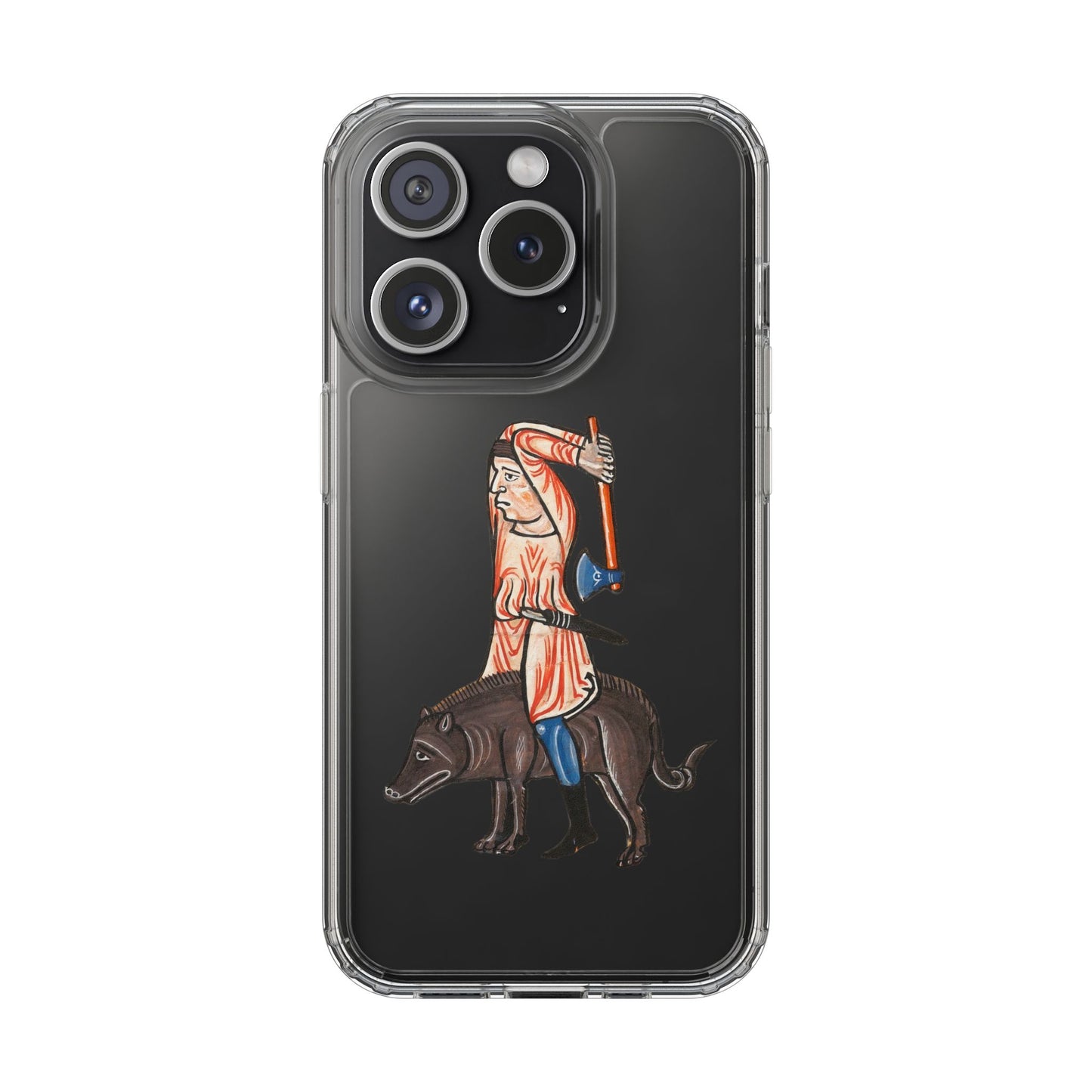 Medieval Boar Rider Phone Case – Funny Historical Art iPhone Cover – Weird Axe Man Illustration for Fantasy & Meme Fans